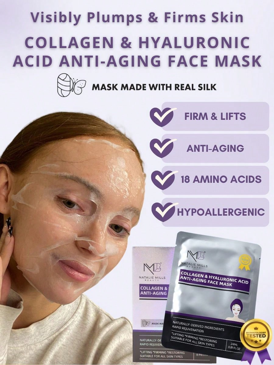 8pcs Collagen Face Mask With Hyaluronic Acid. Anti-Aging Anti Wrinkle Lifting To Improve Skin Firmness