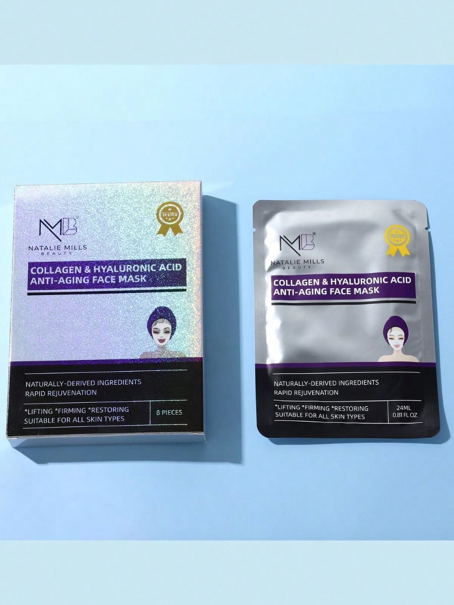 8pcs Collagen Face Mask With Hyaluronic Acid. Anti-Aging Anti Wrinkle Lifting To Improve Skin Firmness