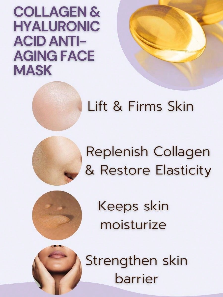 8pcs Collagen Face Mask With Hyaluronic Acid. Anti-Aging Anti Wrinkle Lifting To Improve Skin Firmness