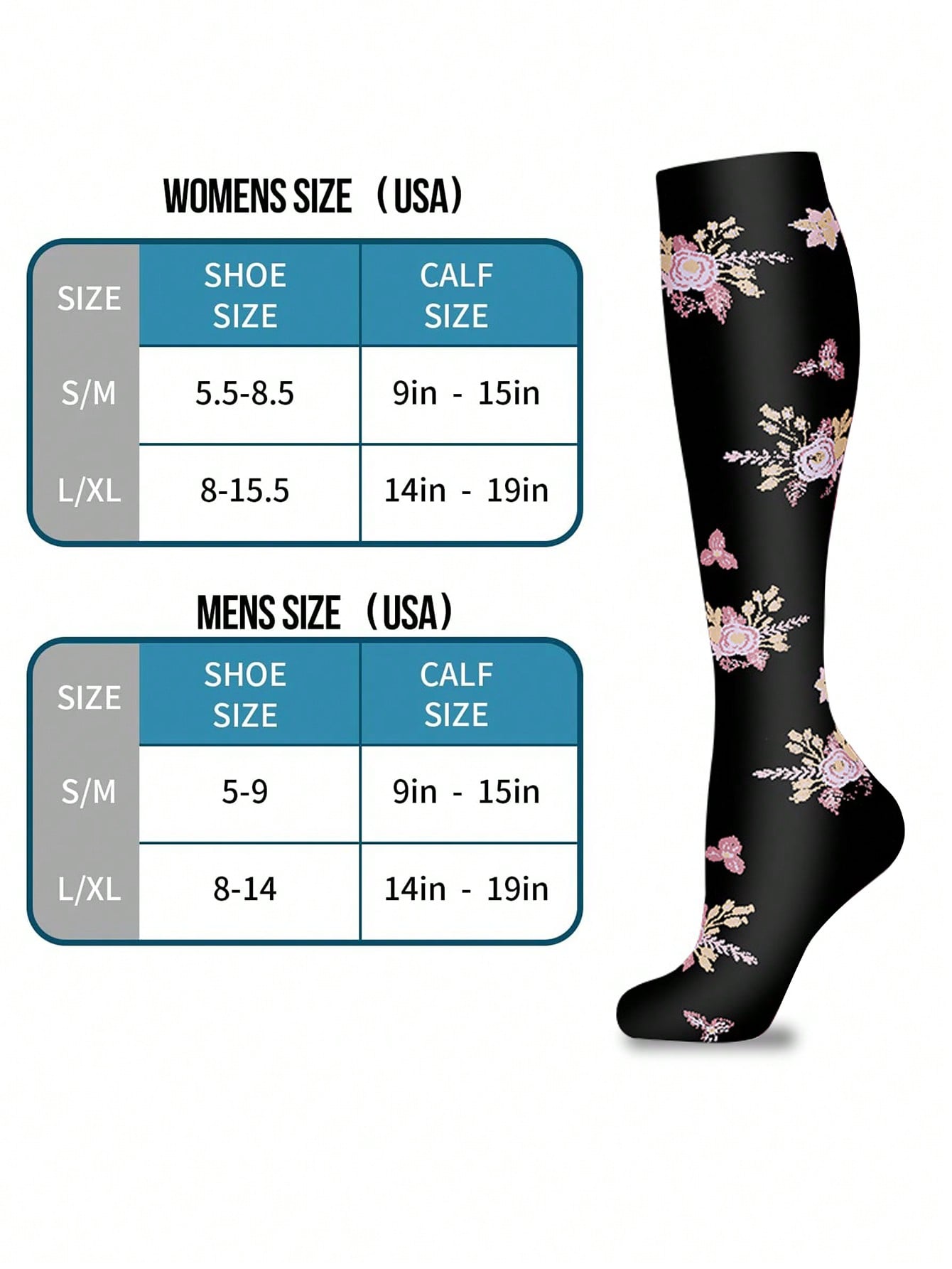 6 Pairs Compression Socks For Women, Floral Pattern Scocks Breathable High Tube Socks For Running Fitness Skipping Cycling Athletic Compression Socks