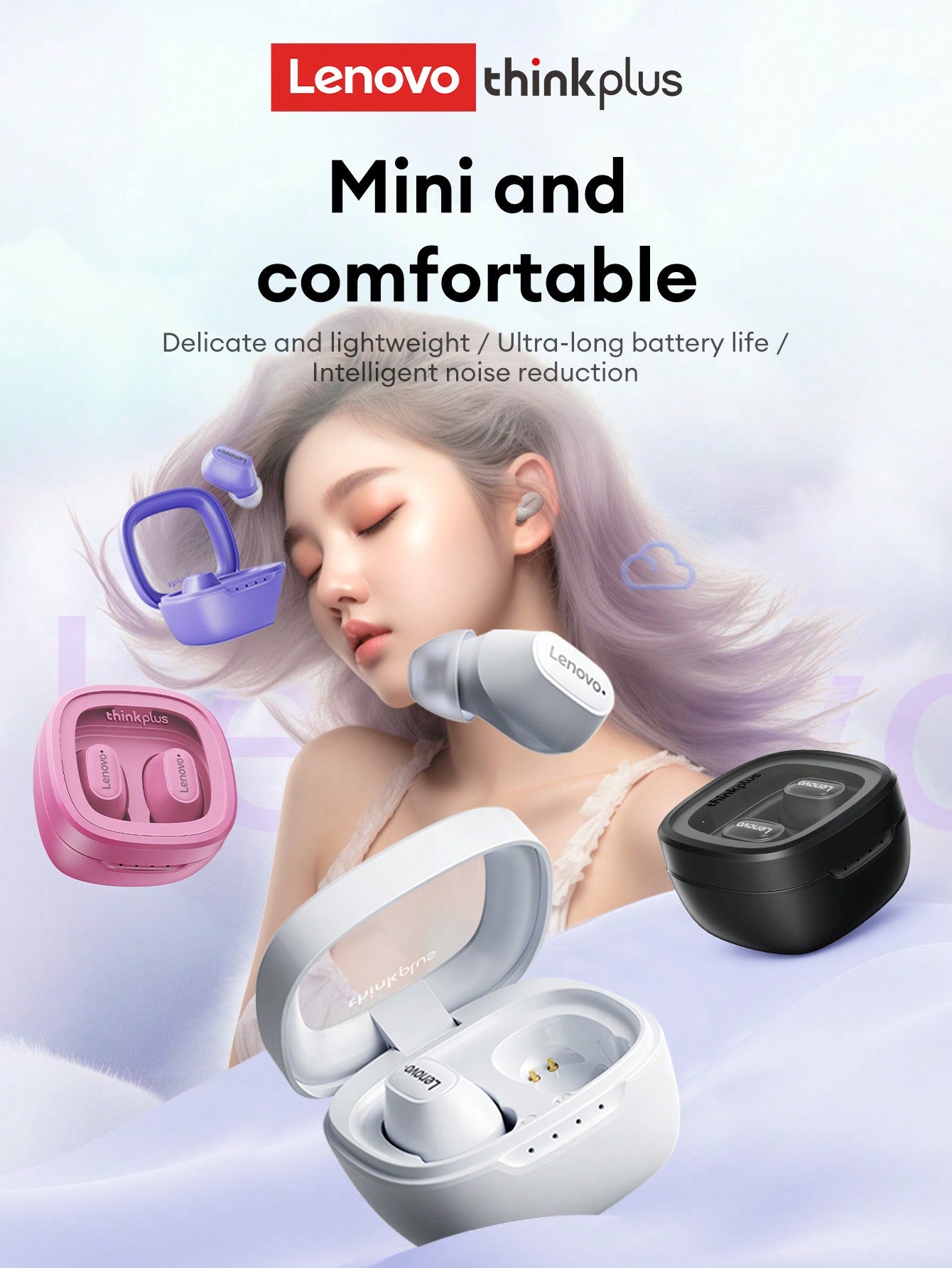 Lenovo XT62 Bluetooth Earphones, Half-In-Ear Style, High Definition Stereo Surround Sound Quality, Music