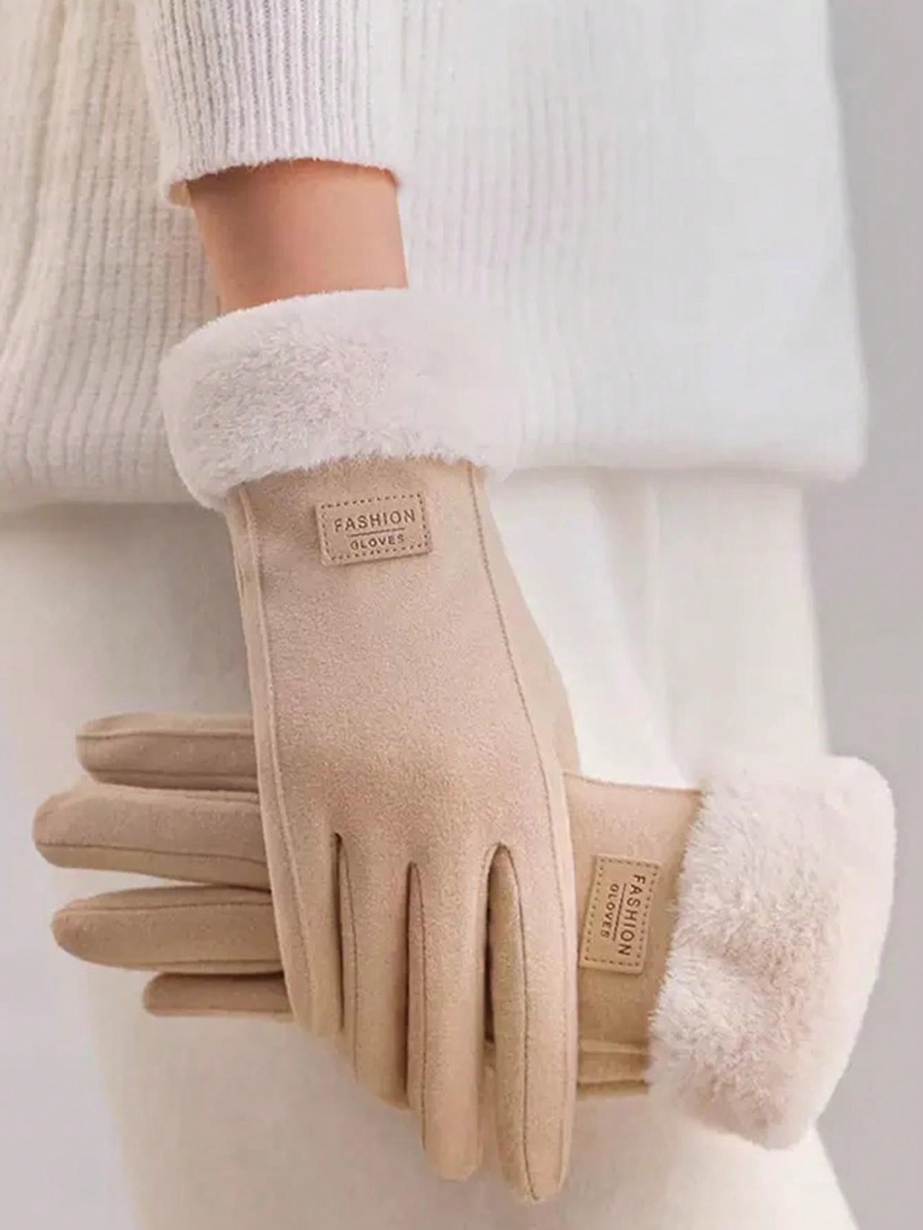 Wool Patchwork Fluffy Five-Finger Warm Thick Minimalist Gloves