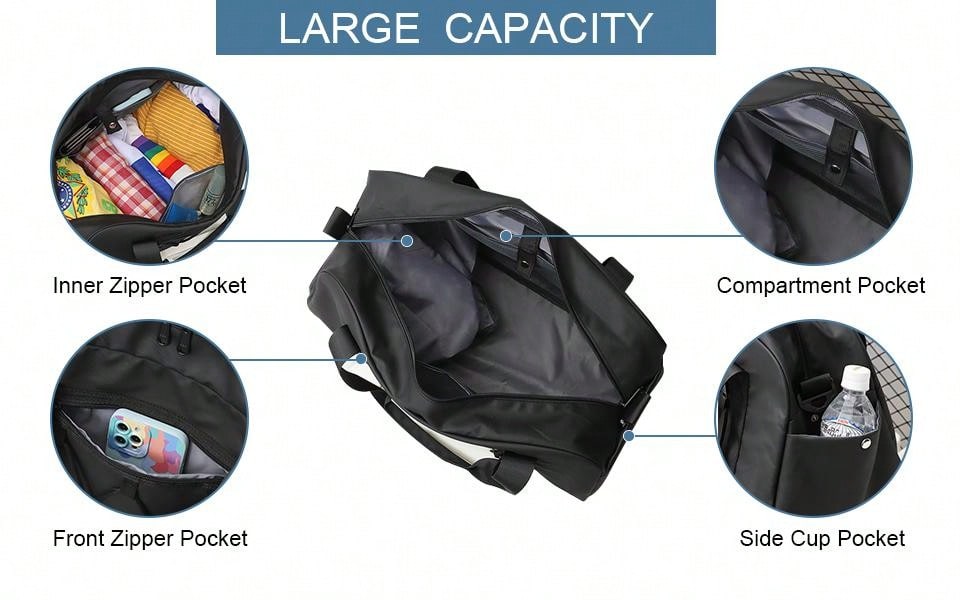 Gym Bag For Men Women, Sports Duffle Bag With Wet Pocket Carry On Bag Weekender Bag Travel Duffel Bag