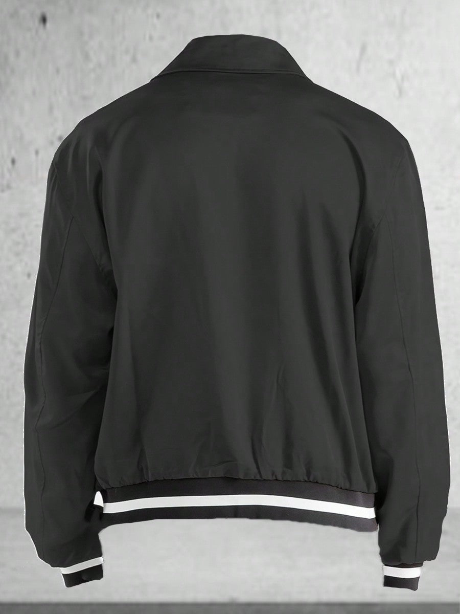 Men's Plain Varsity Jacket Satin Casual Stand Collar Solid Baseball Striped Flight Jacket