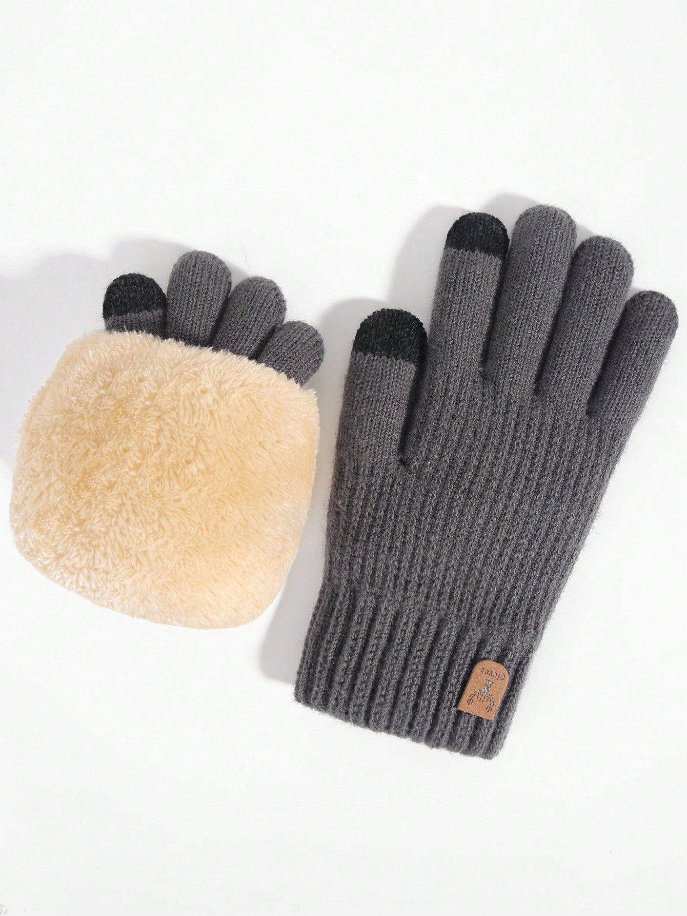 1pair Winter Men's Double-Layered Thickened Touch Screen Texting Warm Gloves, Knitted Stripe