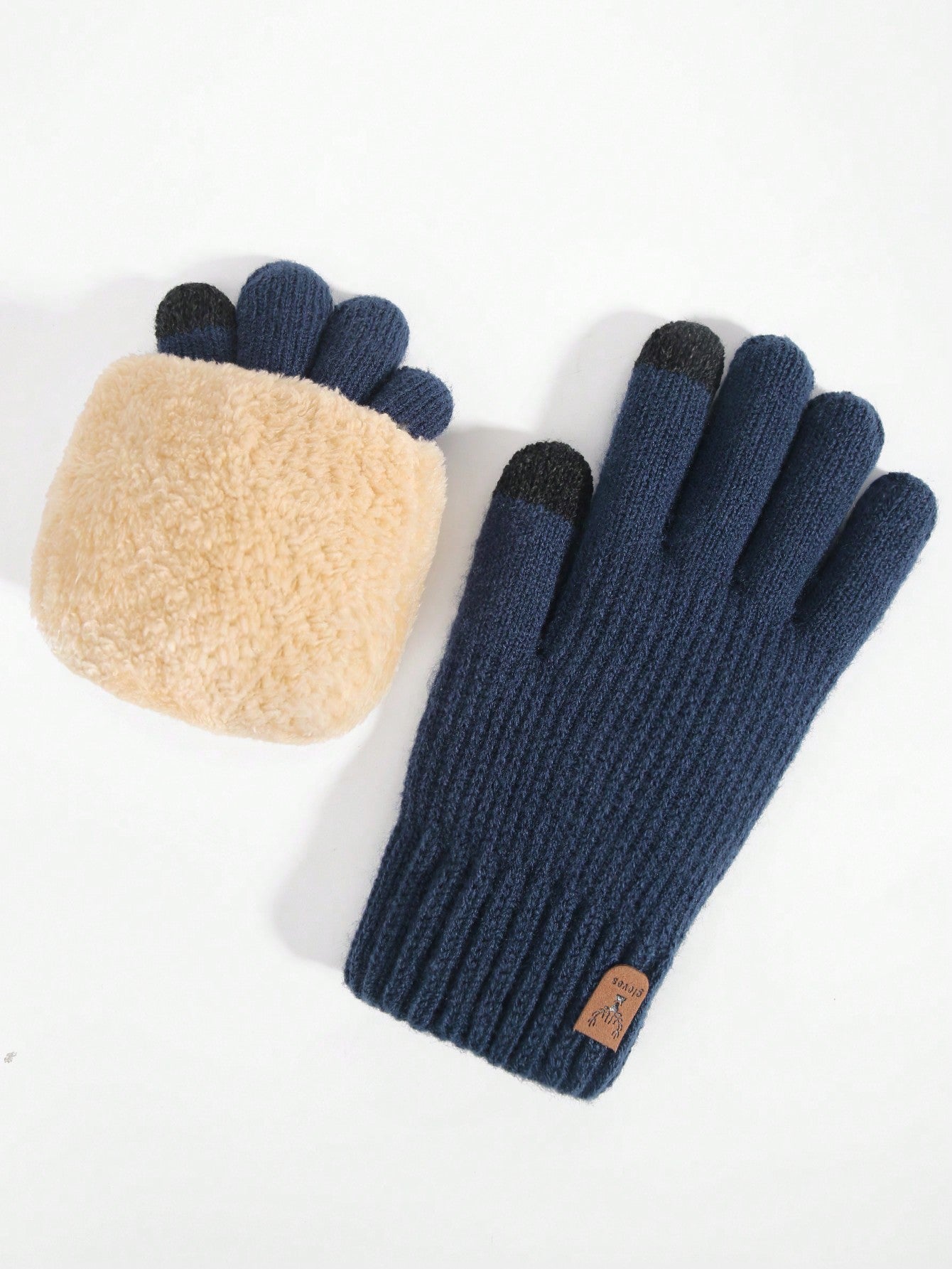 1pair Winter Men's Double-Layered Thickened Touch Screen Texting Warm Gloves, Knitted Stripe