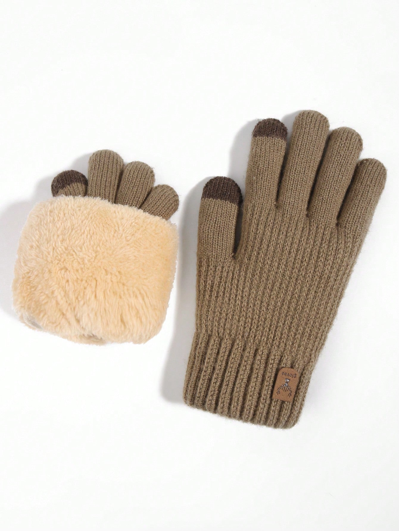 1pair Winter Men's Double-Layered Thickened Touch Screen Texting Warm Gloves, Knitted Stripe