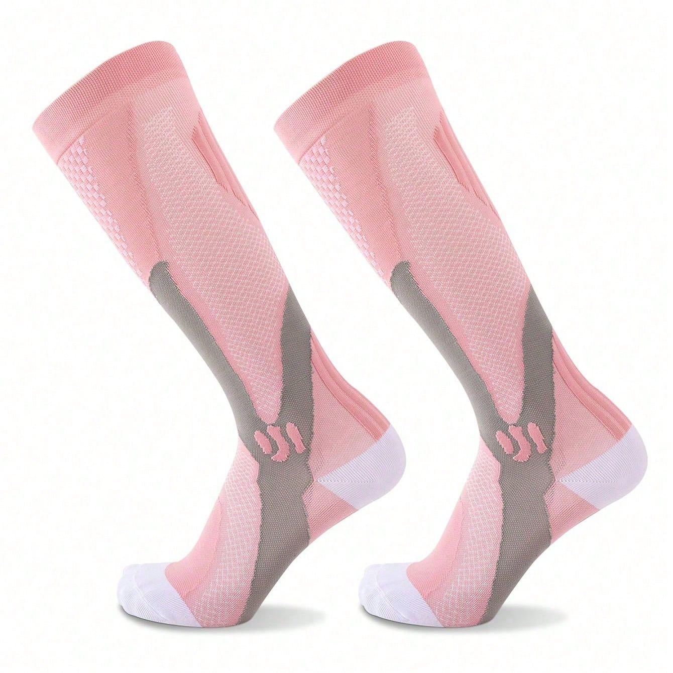 1 Pair Women Long Compression Socks, Multiple Colors, Outdoor, Marathon, Football, Sports, Running, Hiking, Leg Sleeves