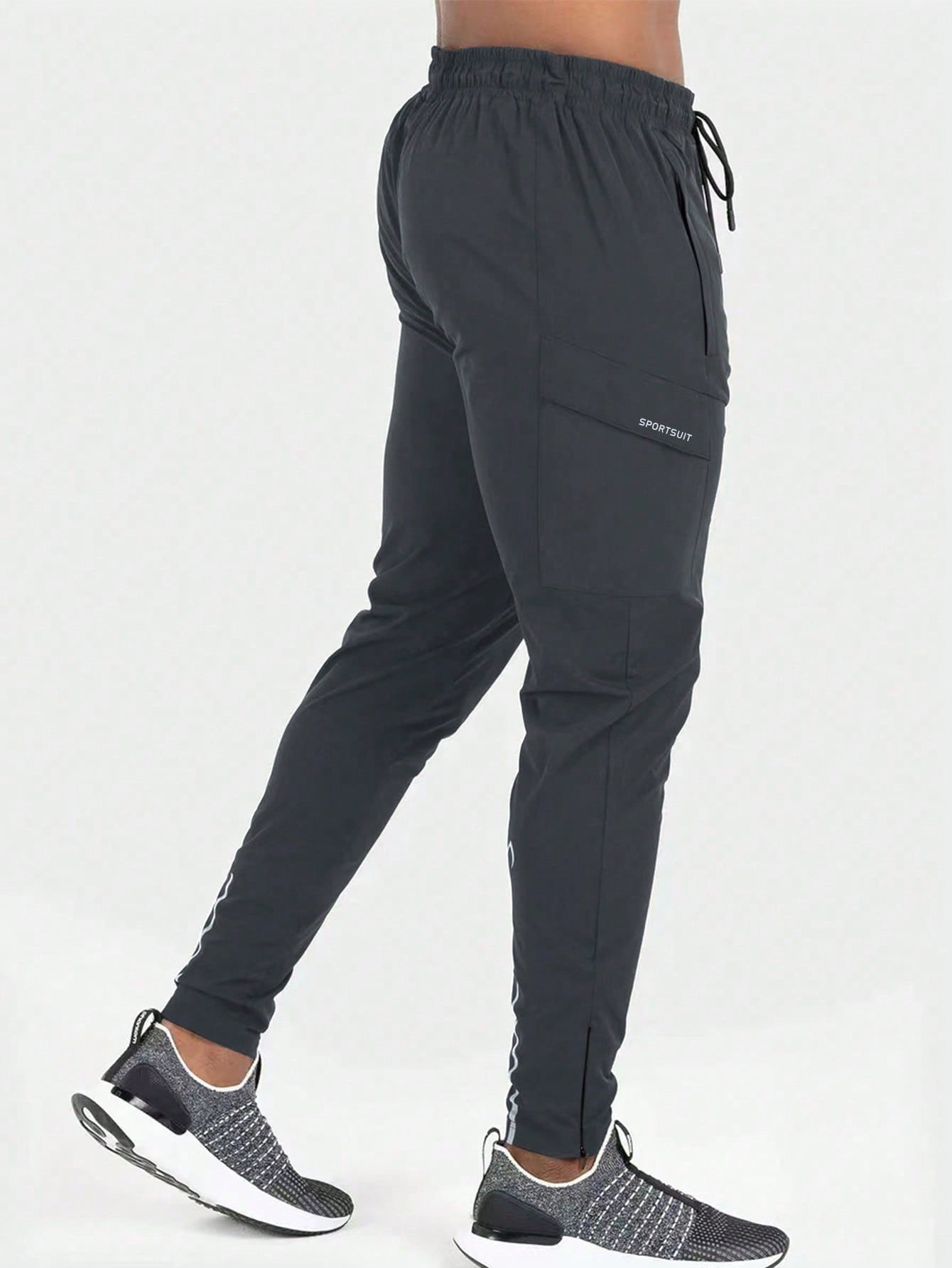 Manfinity Fitness Men's Casual Simple Letter Print Drawstring Waist Sports Pants