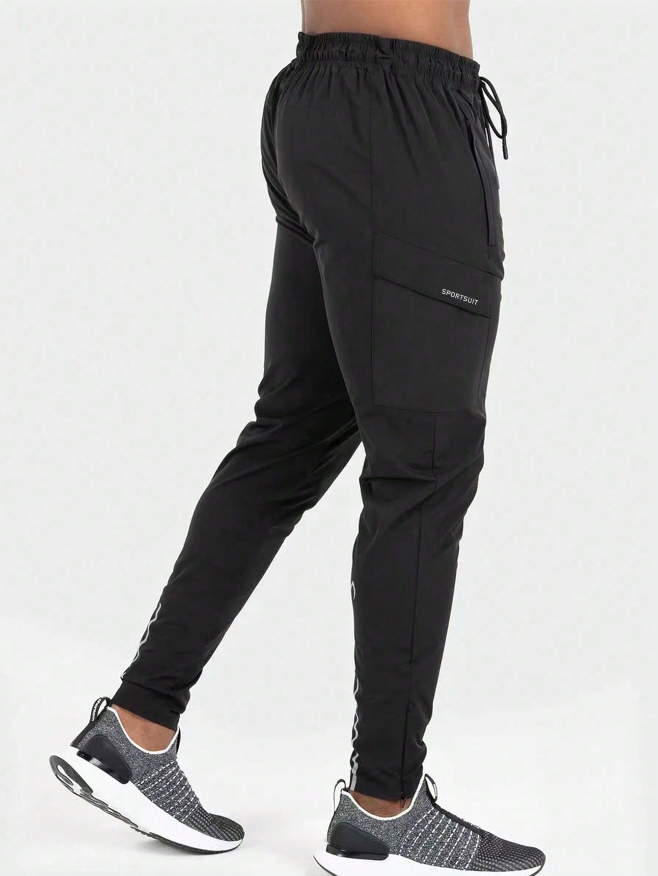 Manfinity Fitness Men's Casual Simple Letter Print Drawstring Waist Sports Pants