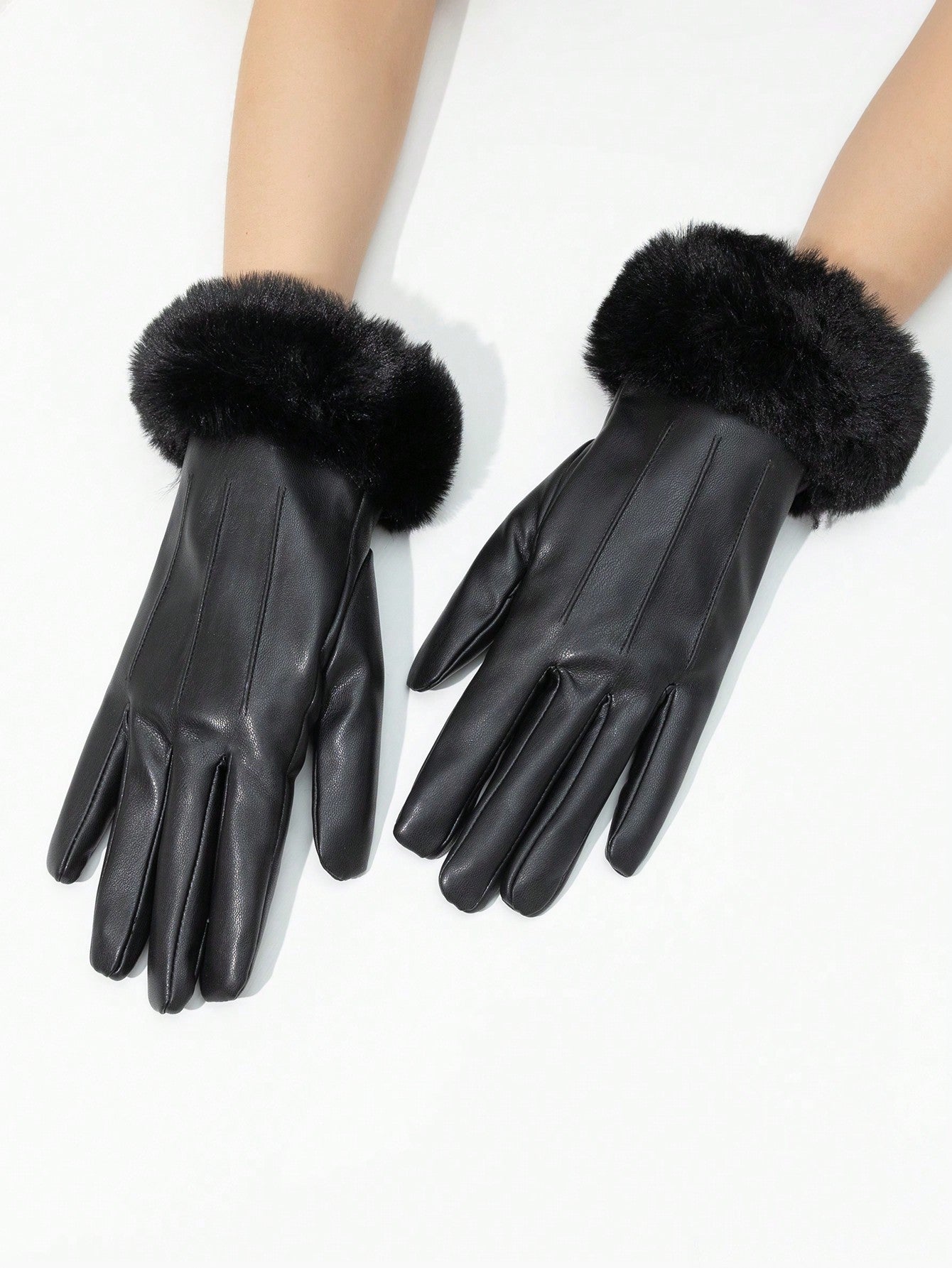 1pair Women's Leather Touchscreen Gloves With Fuzzy Lining, Warm And Windproof Halloween Accessories Winter Gloves