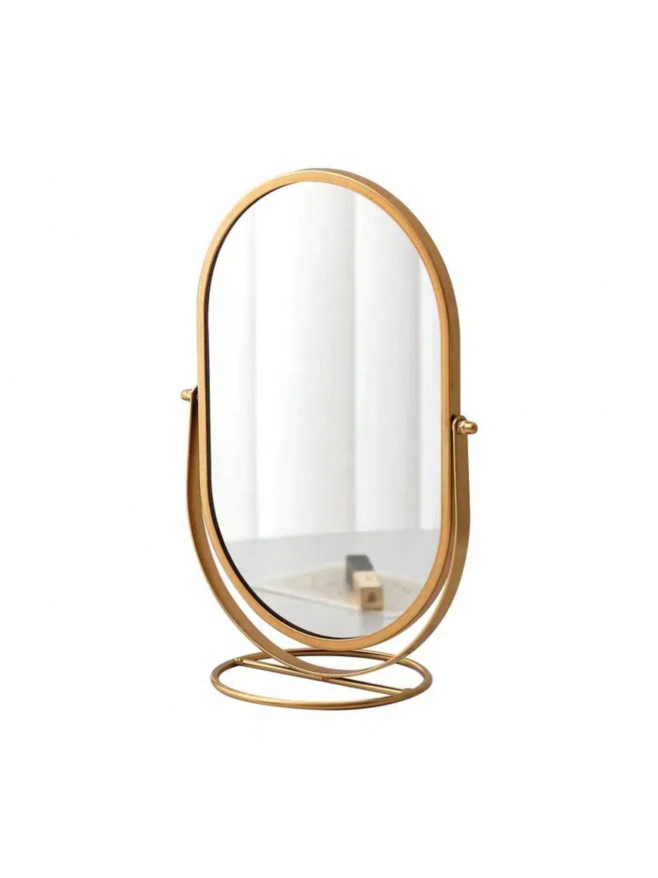 1pc Desktop Luxury Makeup Mirror Vanity Mirror Rotatable Mirror High Definition Mirror Surface Metal Frame For Student Dorm Beauty