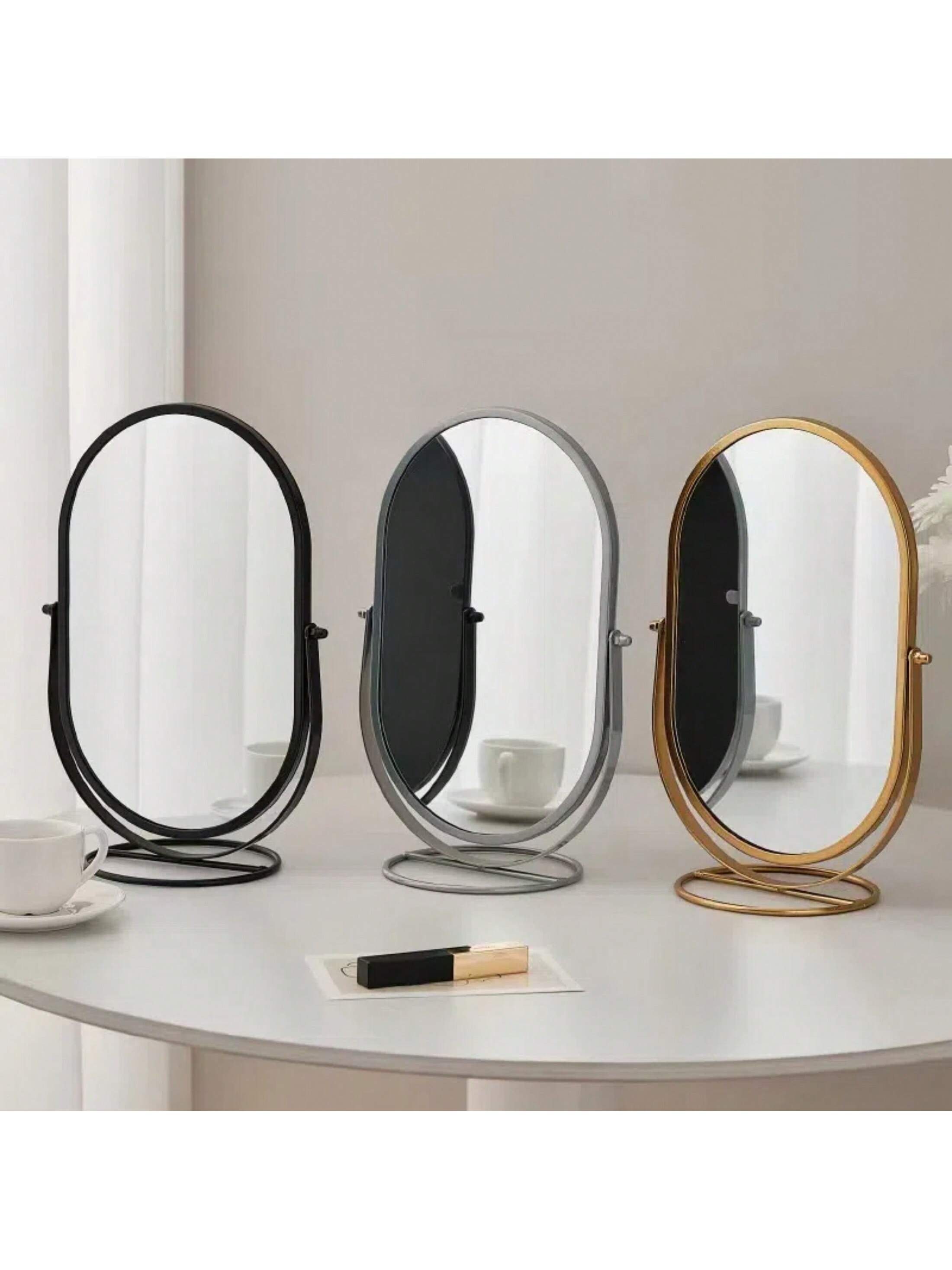 1pc Desktop Luxury Makeup Mirror Vanity Mirror Rotatable Mirror High Definition Mirror Surface Metal Frame For Student Dorm Beauty