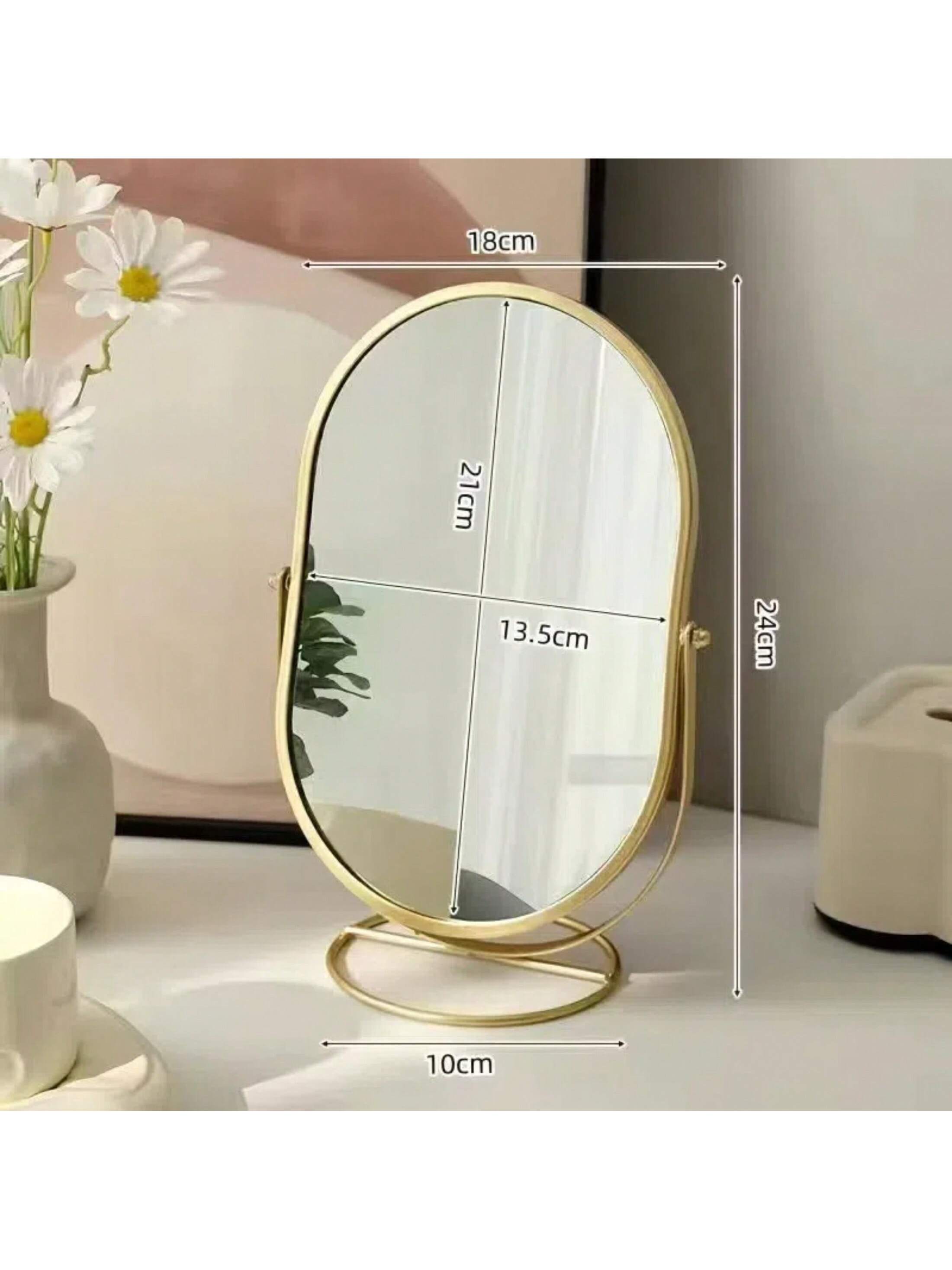 1pc Desktop Luxury Makeup Mirror Vanity Mirror Rotatable Mirror High Definition Mirror Surface Metal Frame For Student Dorm Beauty