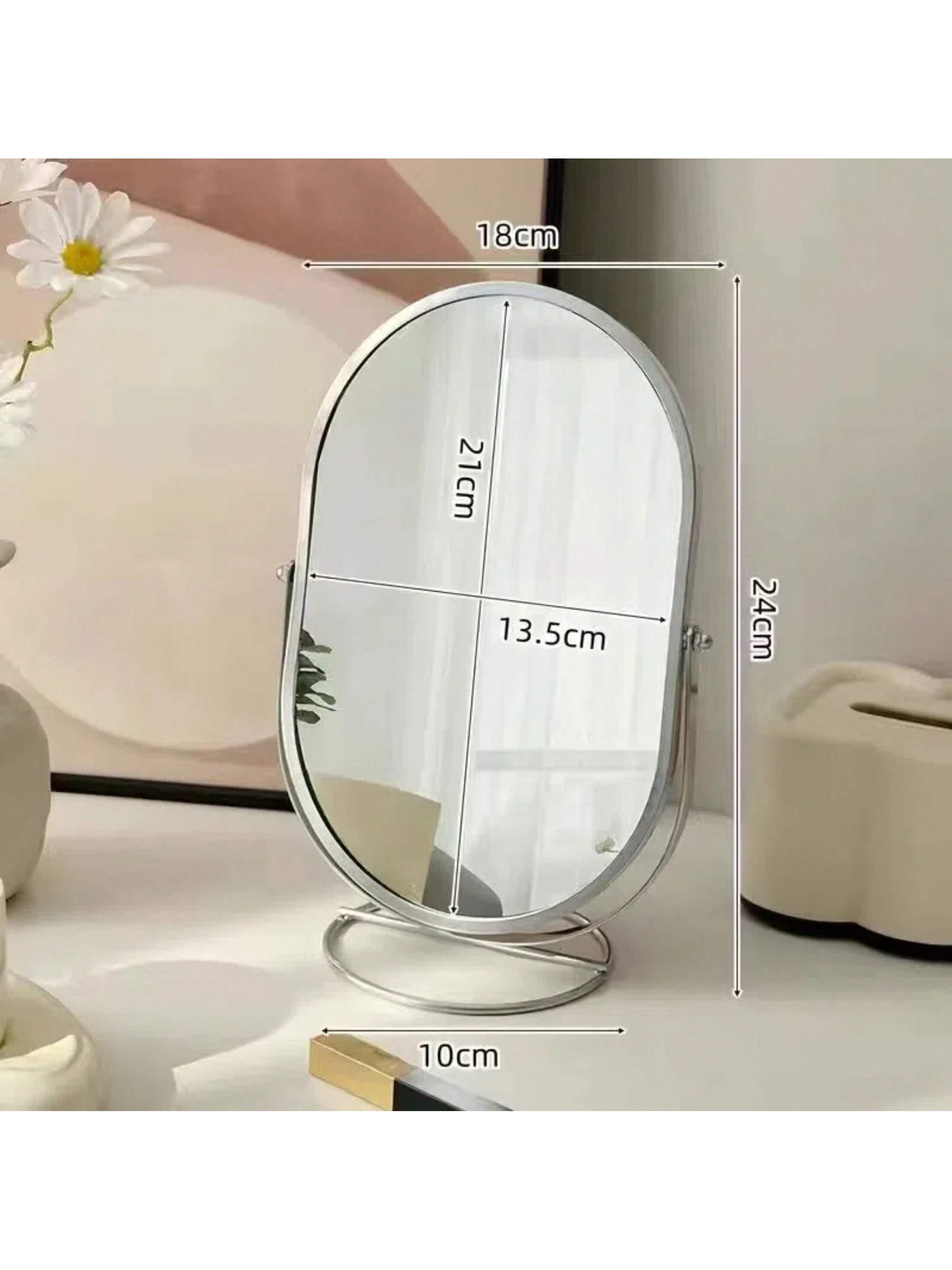 1pc Desktop Luxury Makeup Mirror Vanity Mirror Rotatable Mirror High Definition Mirror Surface Metal Frame For Student Dorm Beauty