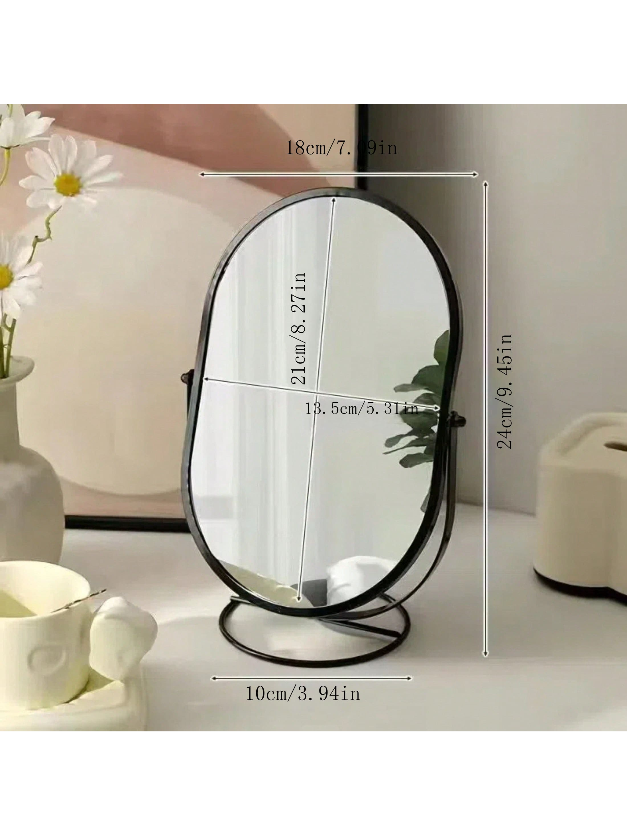 1pc Desktop Luxury Makeup Mirror Vanity Mirror Rotatable Mirror High Definition Mirror Surface Metal Frame For Student Dorm Beauty