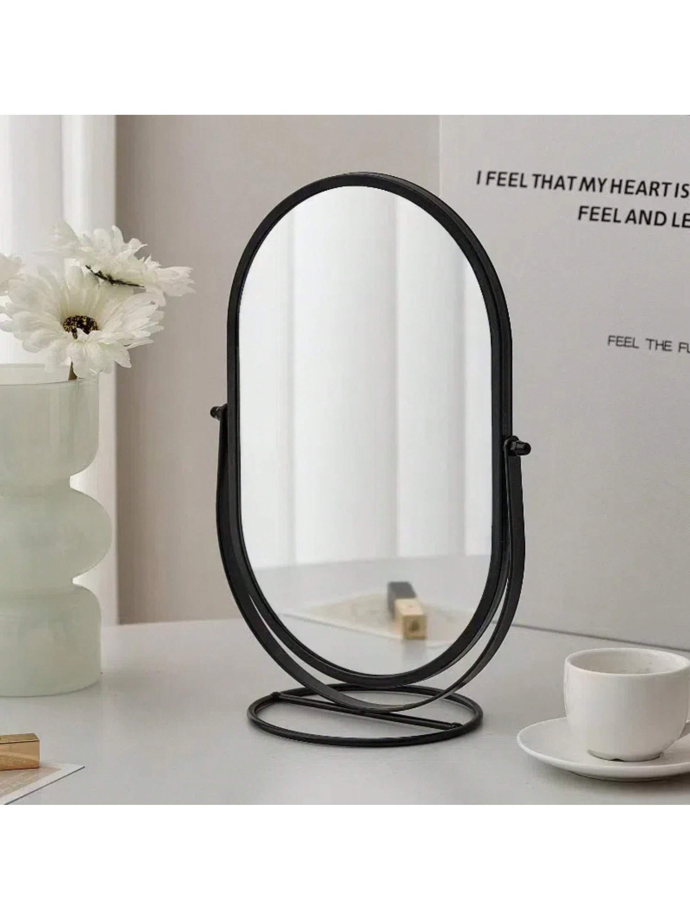 1pc Desktop Luxury Makeup Mirror Vanity Mirror Rotatable Mirror High Definition Mirror Surface Metal Frame For Student Dorm Beauty