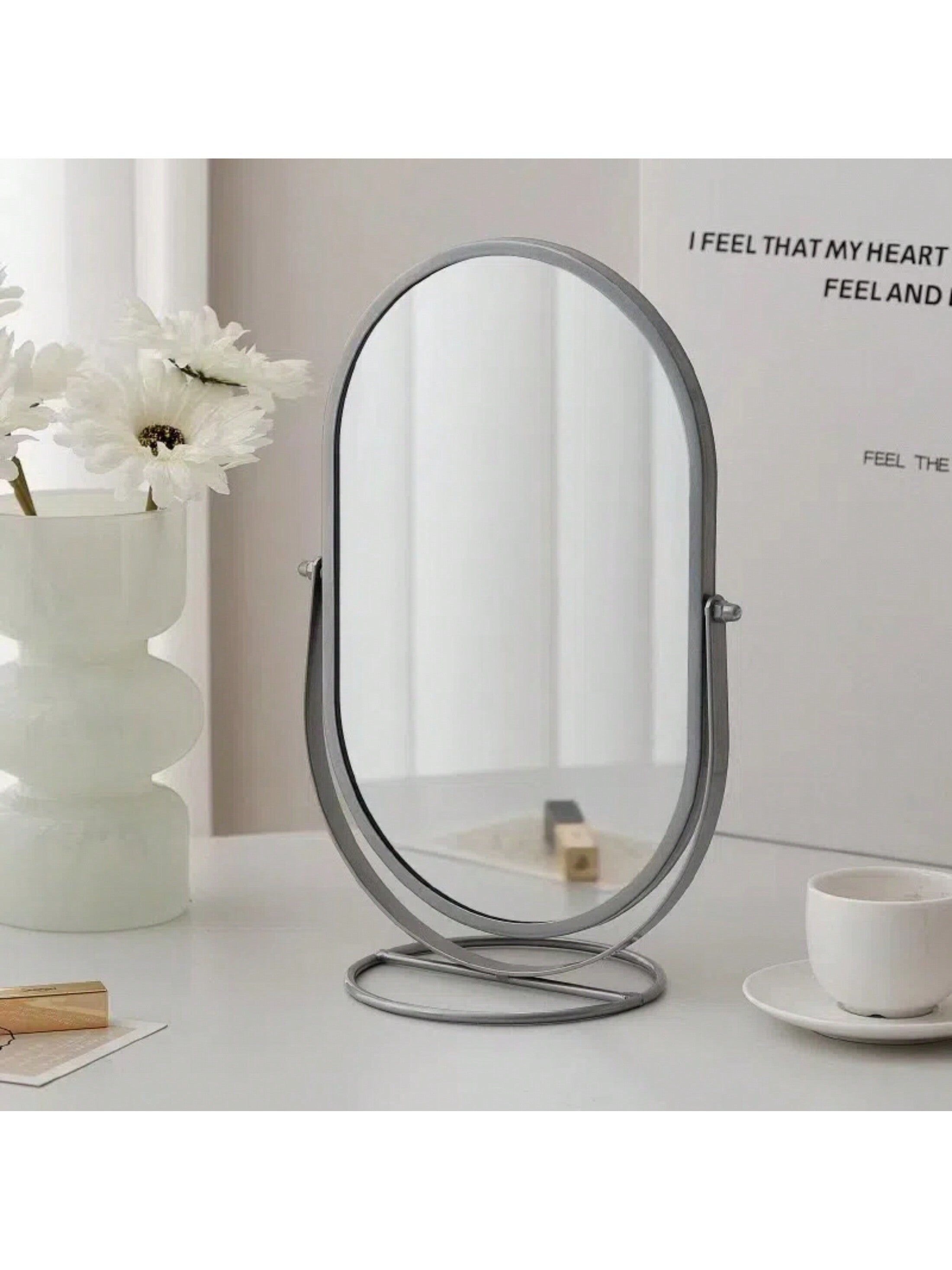 1pc Desktop Luxury Makeup Mirror Vanity Mirror Rotatable Mirror High Definition Mirror Surface Metal Frame For Student Dorm Beauty