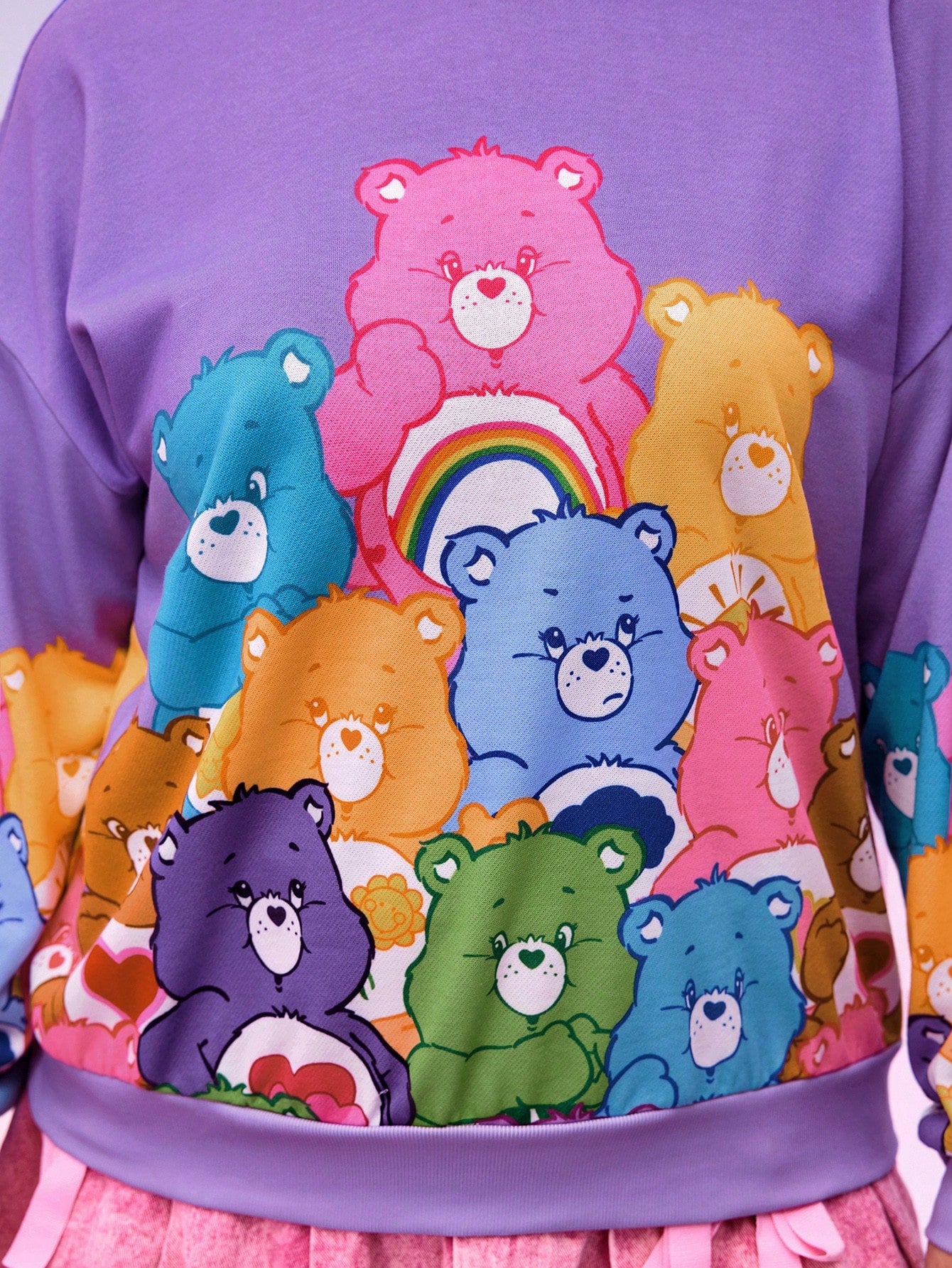 Care Bears Plus Size Dropped Shoulder Loose Cute Cartoon Bear Print Purple Hoodie,Spring Autumn