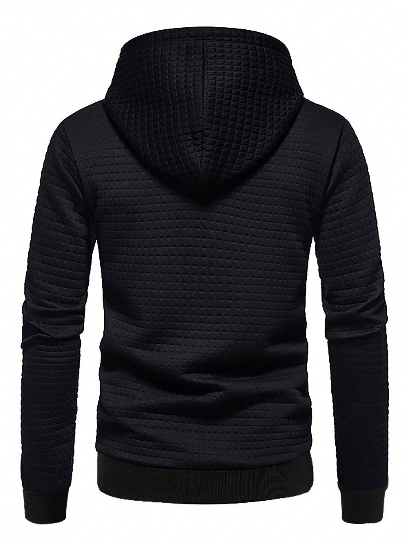 Boyfriend Style Men's Jacquard Pullover Hoodie Sweatshirt With Pockets, Ribbed Hem, Spring