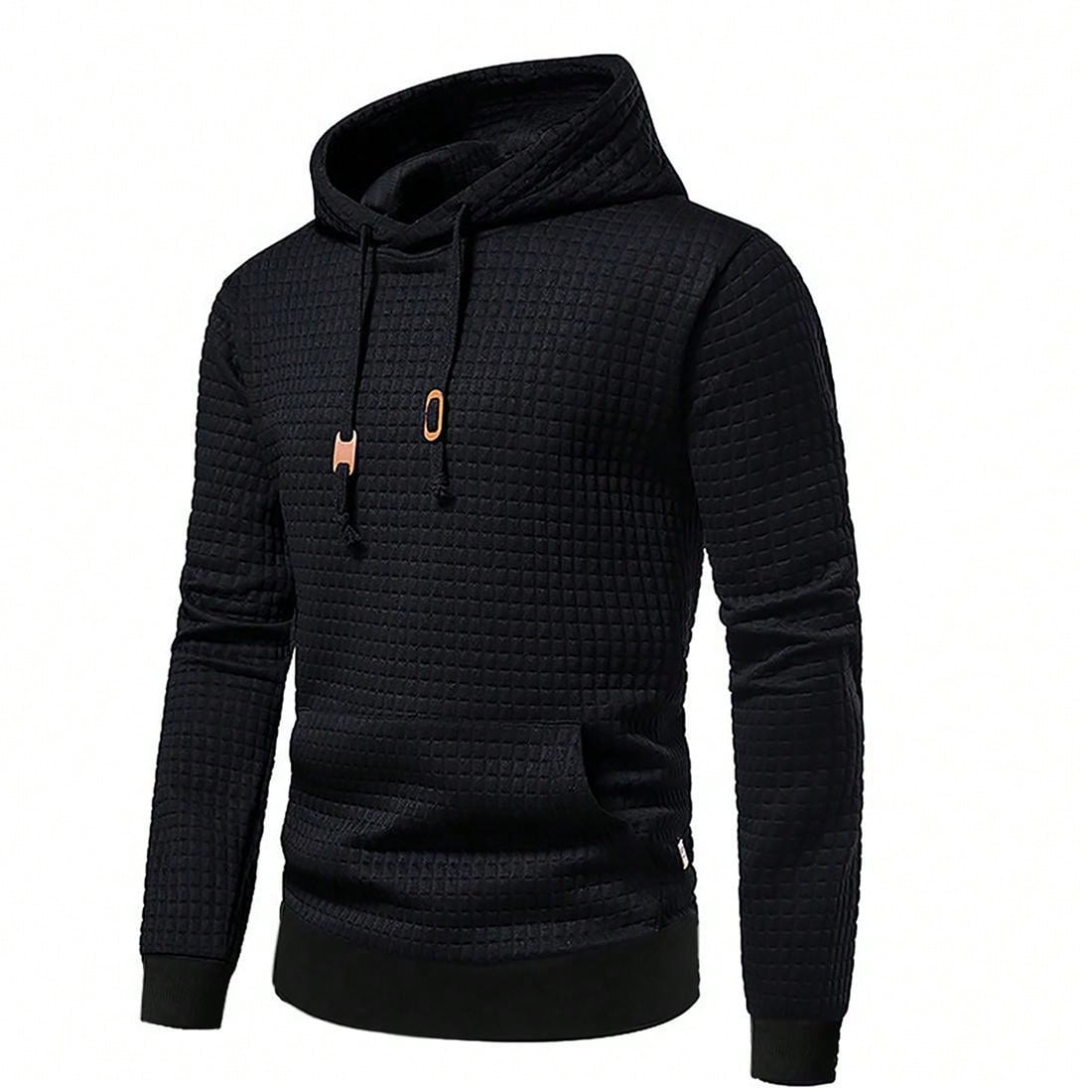 Boyfriend Style Men's Jacquard Pullover Hoodie Sweatshirt With Pockets, Ribbed Hem, Spring