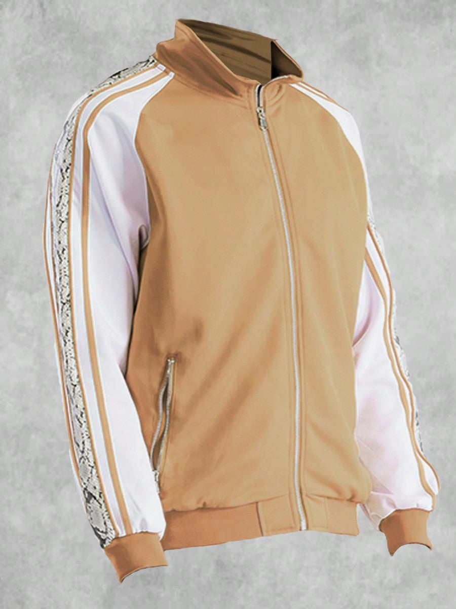 Mens Side Stripe Snake Tape Zip Up Track Jacket Activewear