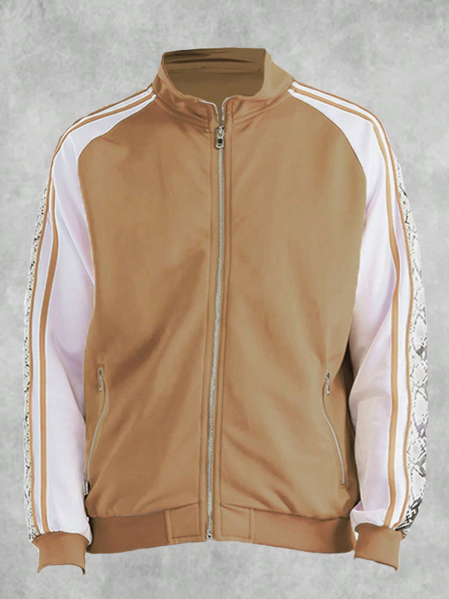 Mens Side Stripe Snake Tape Zip Up Track Jacket Activewear