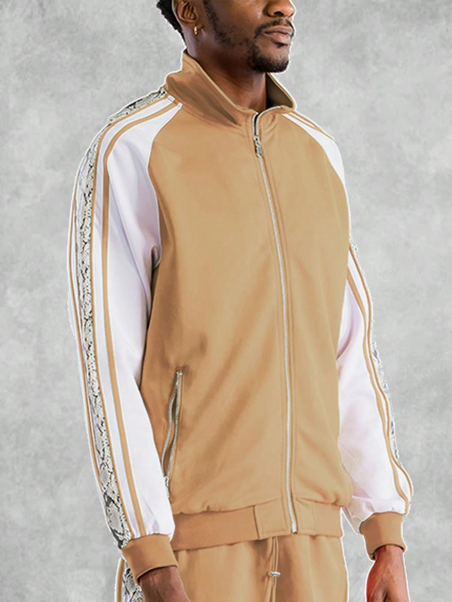 Mens Side Stripe Snake Tape Zip Up Track Jacket Activewear