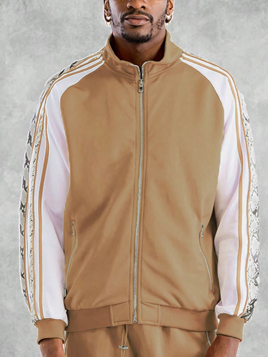 Mens Side Stripe Snake Tape Zip Up Track Jacket Activewear