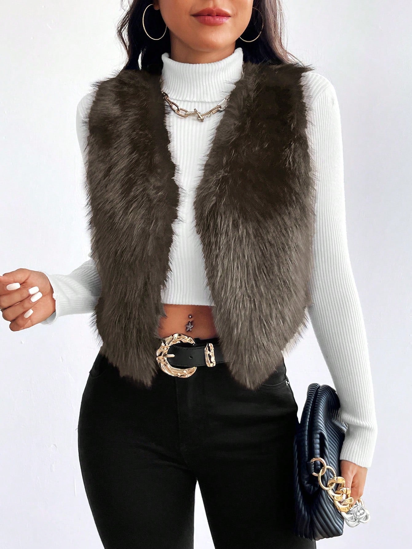 Privé Open Front Fuzzy Vest Coat