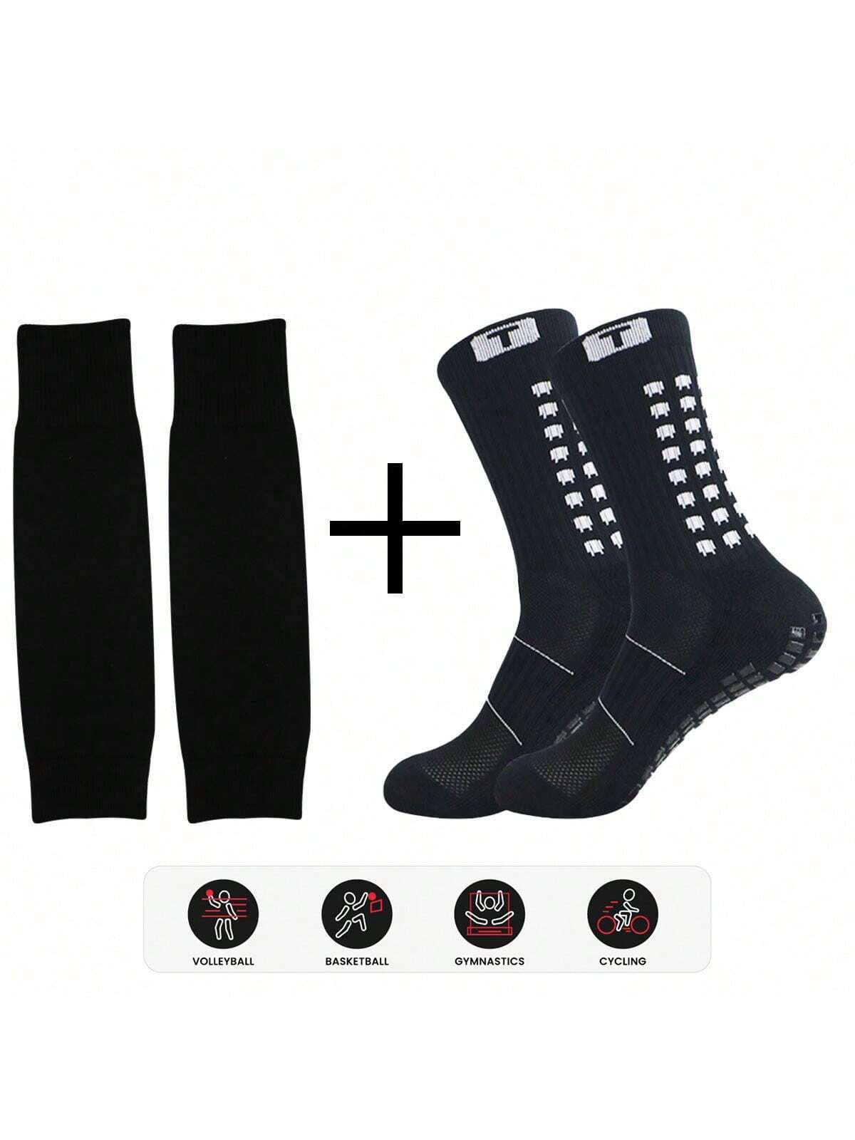 Sports Outdoor 1set Soccer Socks With Shin Guard, Anti-Slip Football Leg Sleeve