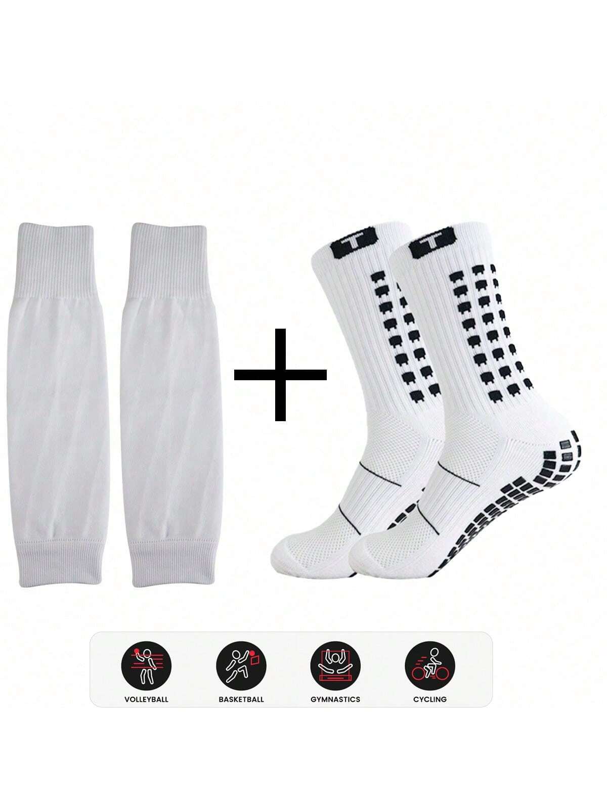 Sports Outdoor 1set Soccer Socks With Shin Guard, Anti-Slip Football Leg Sleeve