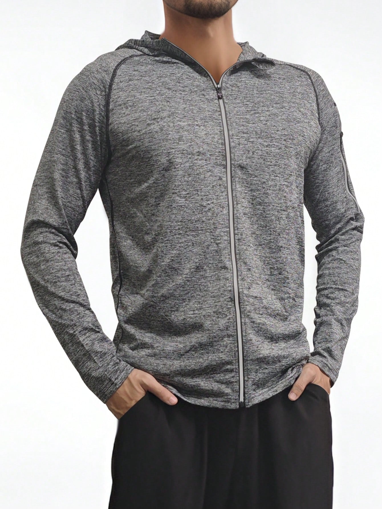 Grey Sports Fitness Hoodie Boyfriend Style Men's Dry Fit Moisture Wicking Long Sleeve Active Athletic Hoodie Pullover Sweatshirt