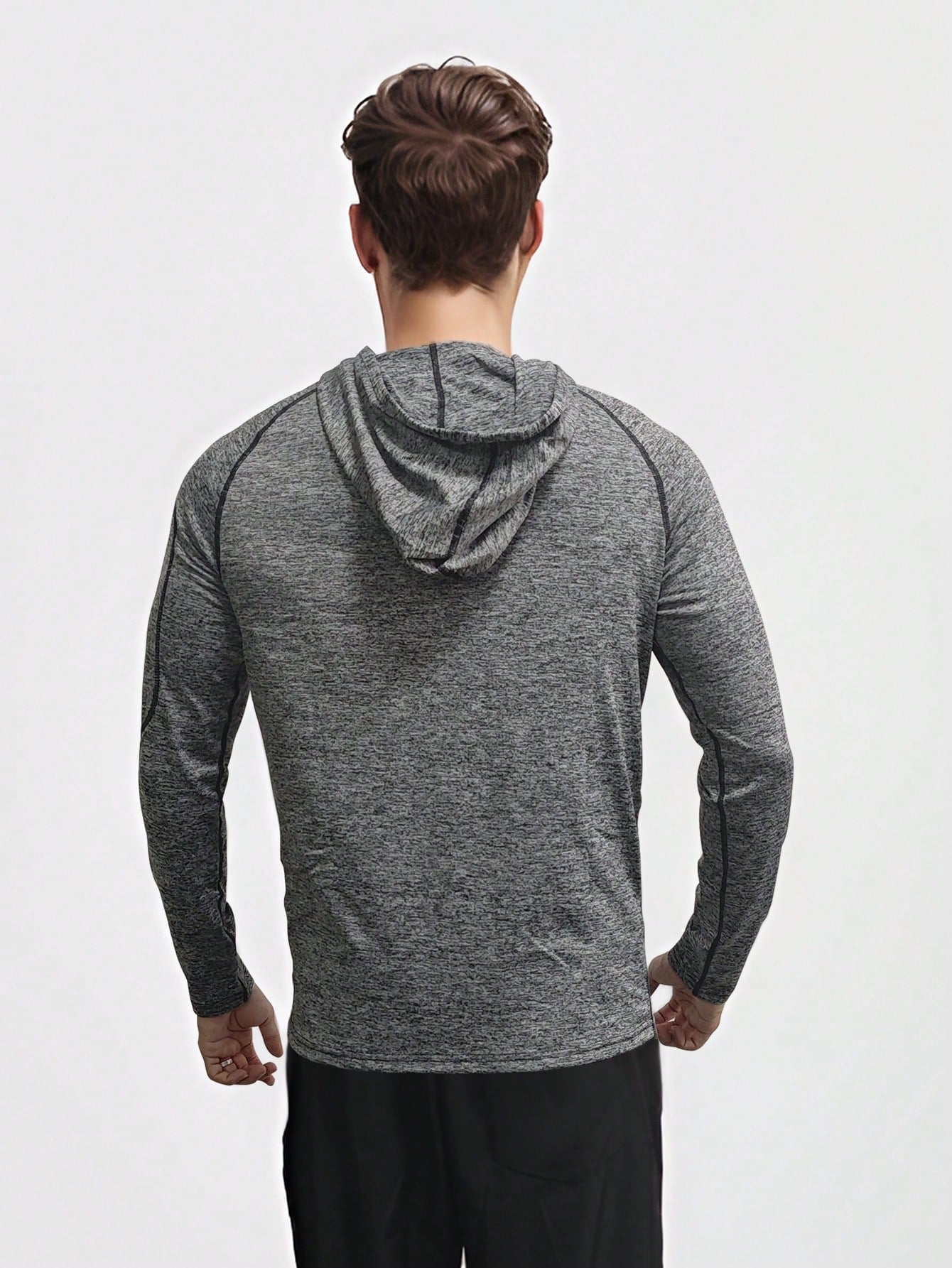 Grey Sports Fitness Hoodie Boyfriend Style Men's Dry Fit Moisture Wicking Long Sleeve Active Athletic Hoodie Pullover Sweatshirt