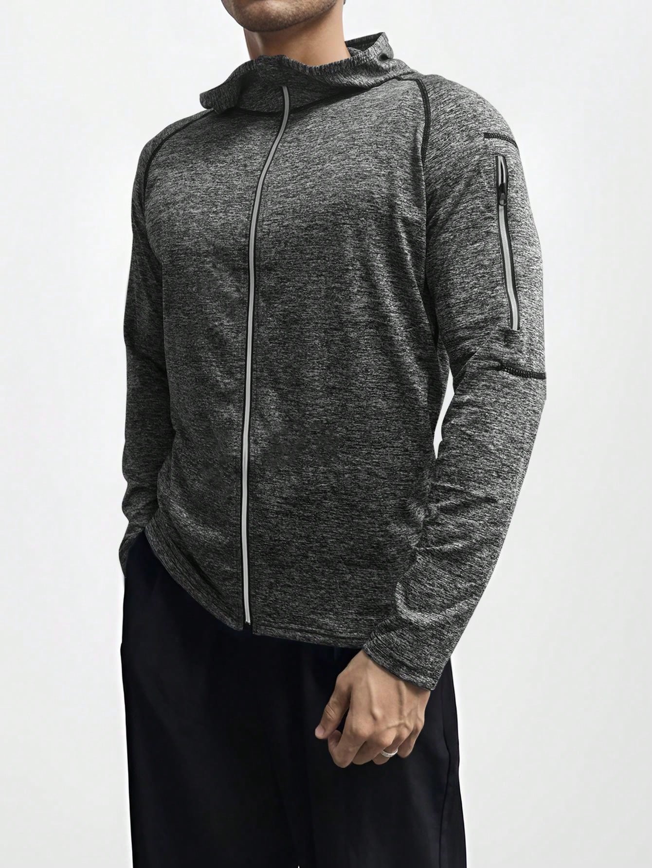 Grey Sports Fitness Hoodie Boyfriend Style Men's Dry Fit Moisture Wicking Long Sleeve Active Athletic Hoodie Pullover Sweatshirt