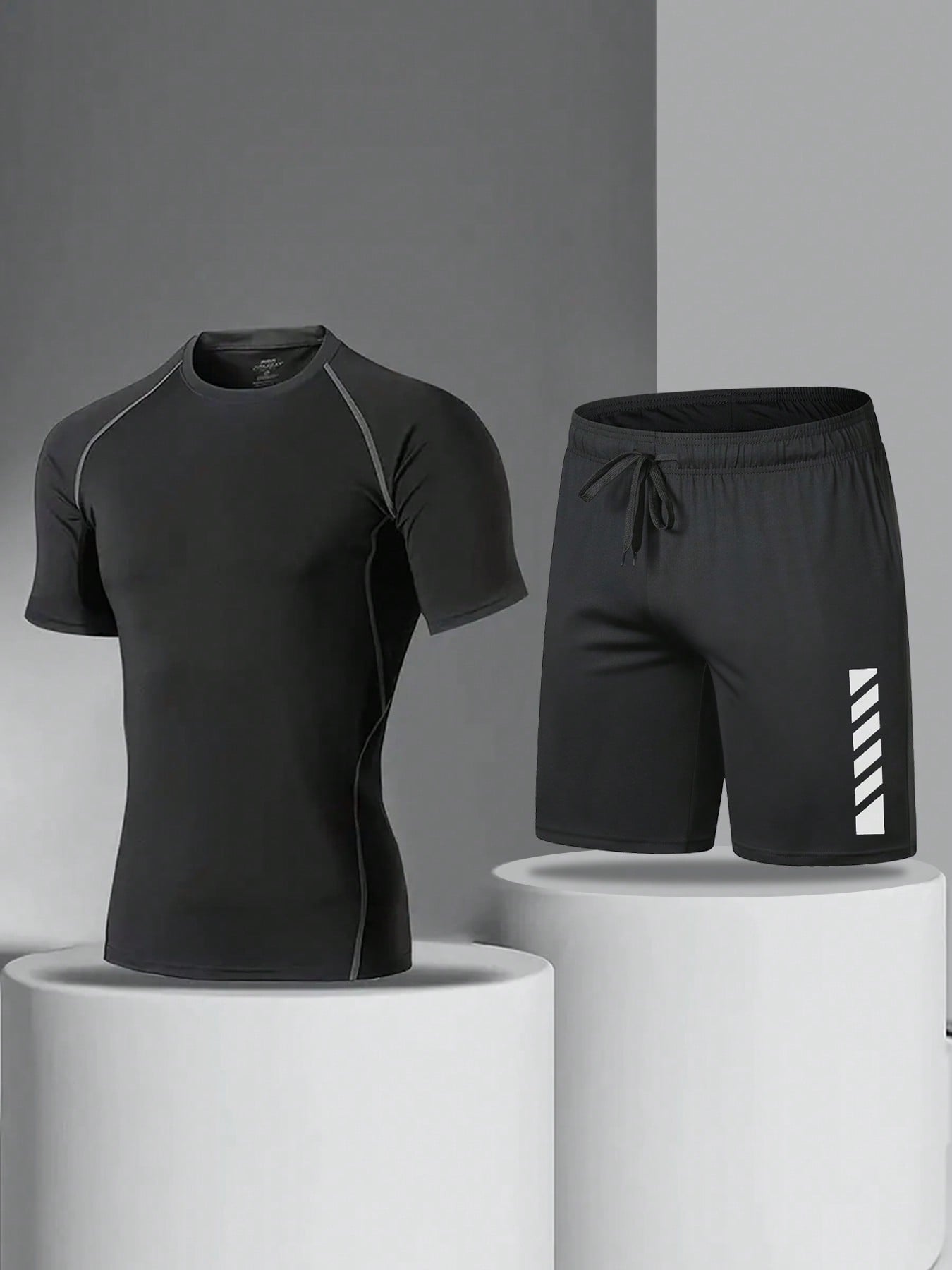 Boyfriend Style Men's Pure Color With Sports Suit Short-Sleeved Shorts Two-Piece Set, Suitable For Summer Leisure Sports, Basketball, Running, Fitness