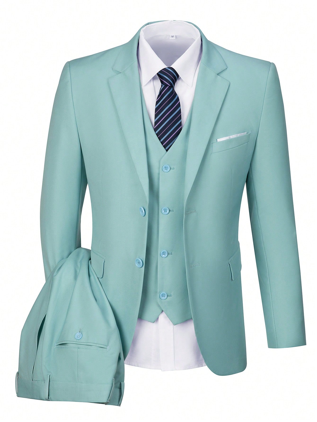 Adult Men's Mint Green Suit Three-Piece Suit Pants Vest Slim Fit Fashion Business