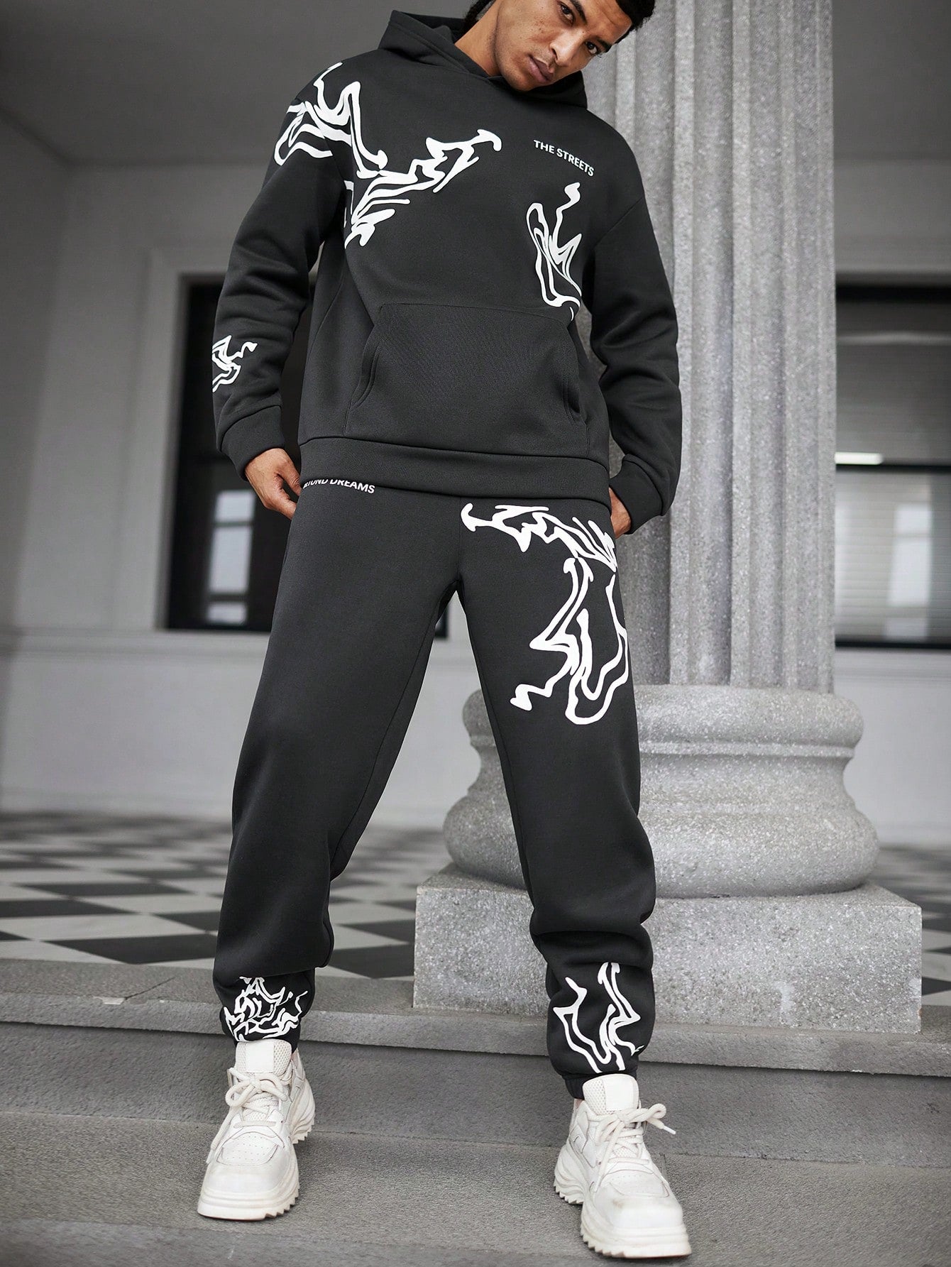 Manfinity EMRG 2pcs Men's Letter Printed Hoodie Sweatshirt And Pants Set