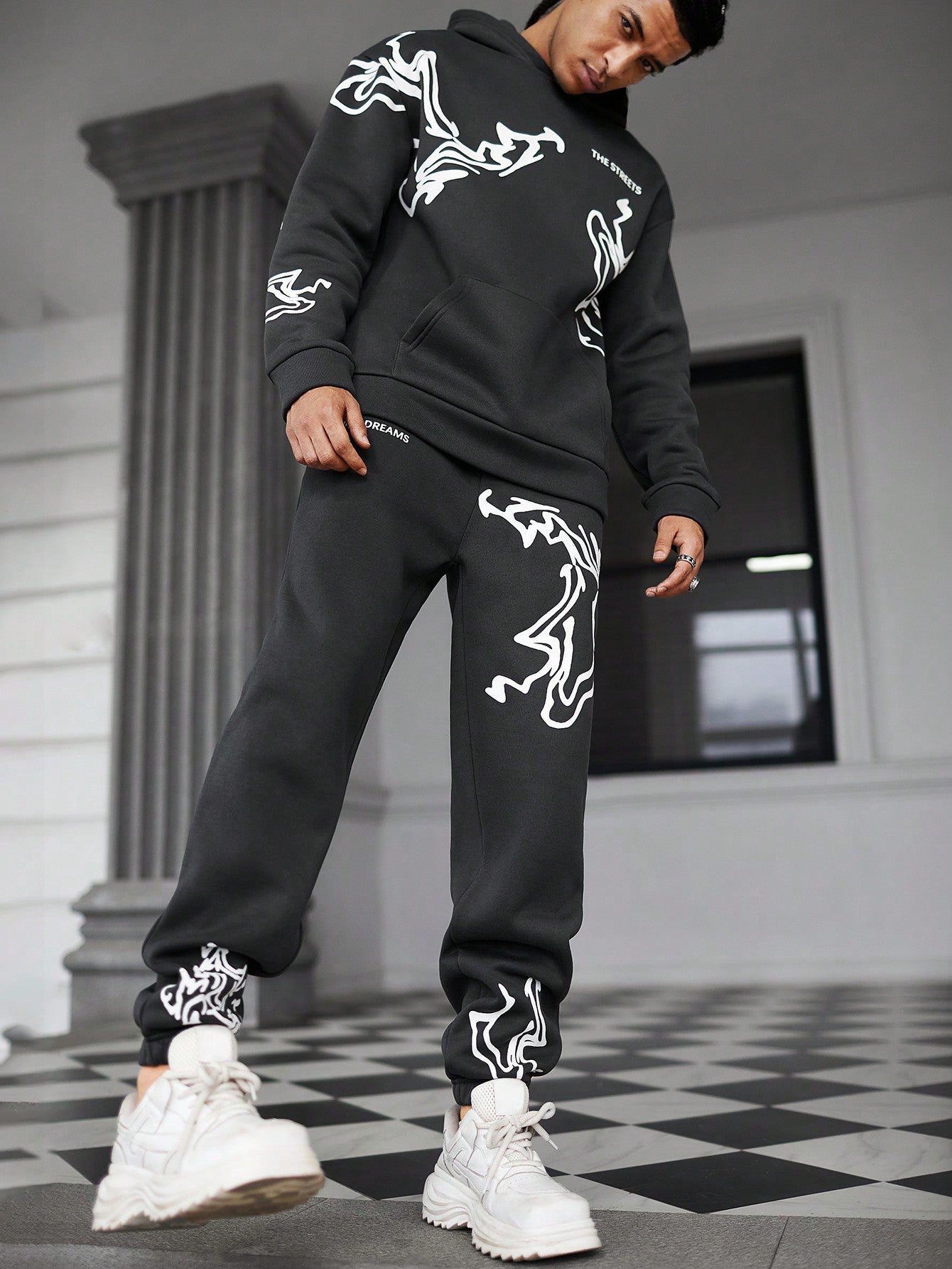 Manfinity EMRG 2pcs Men's Letter Printed Hoodie Sweatshirt And Pants Set