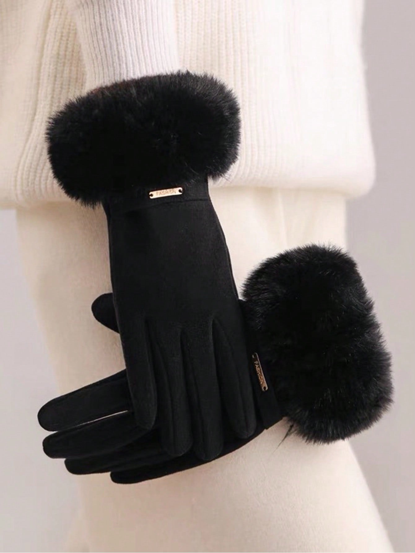 1pair Dual-Finger Touchscreen Fleece Gloves With Long Cuff For Women, Thickened