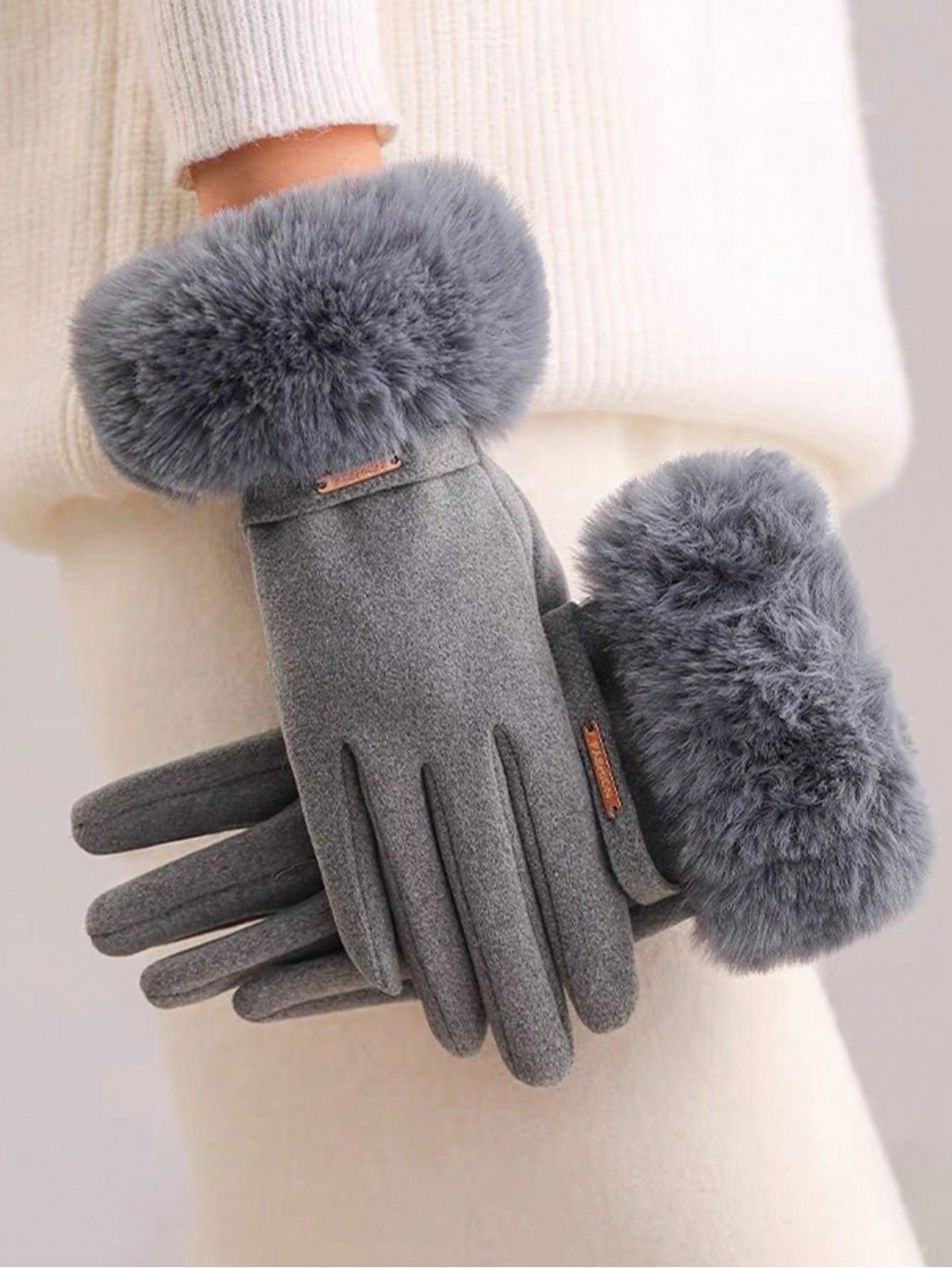 1pair Dual-Finger Touchscreen Fleece Gloves With Long Cuff For Women, Thickened