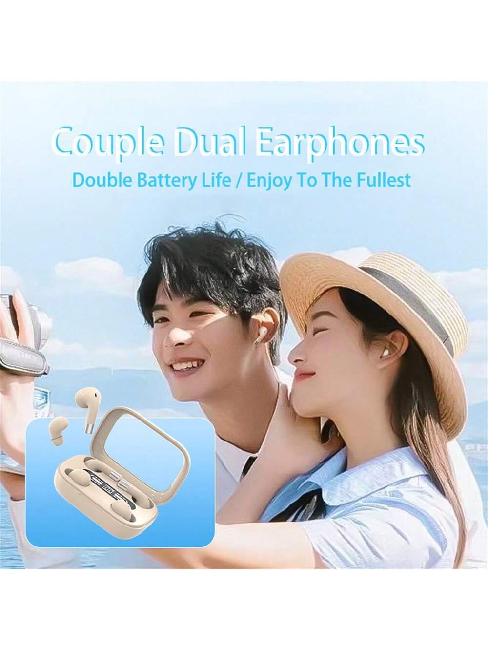 2in1 Couple Dual Headphones Sports Wireless Earphones Bluetooth 5.4 Headset Sleeping Noise Cancelling Loop HIFI Music HD Bass Earbuds