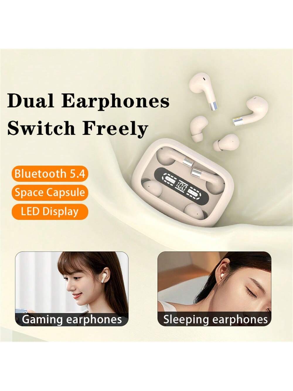 2in1 Couple Dual Headphones Sports Wireless Earphones Bluetooth 5.4 Headset Sleeping Noise Cancelling Loop HIFI Music HD Bass Earbuds