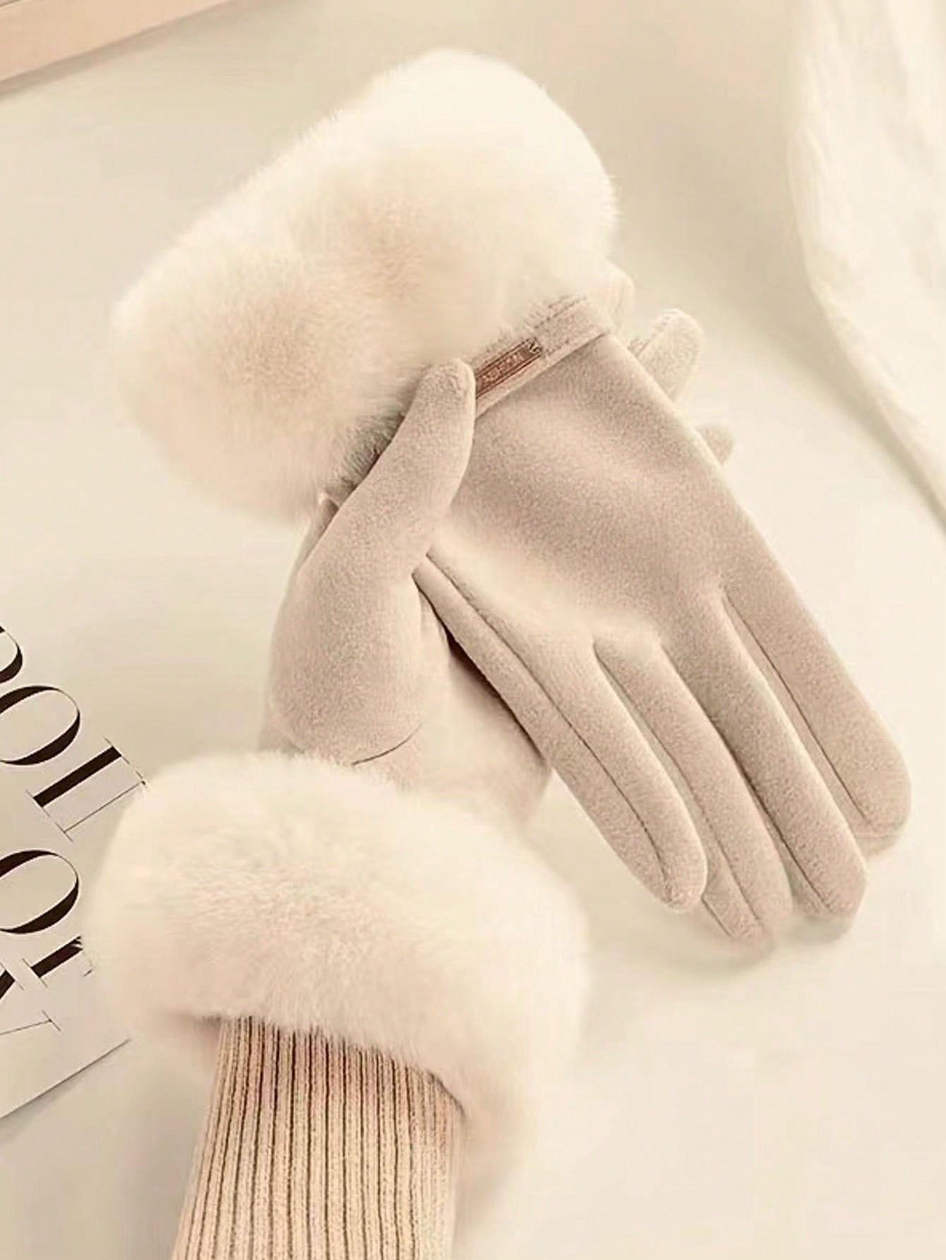 Women's Touchscreen Gloves In Beige, Waterproof With Soft Warm Fleece Lining, Winter Outdoor Gloves Halloween