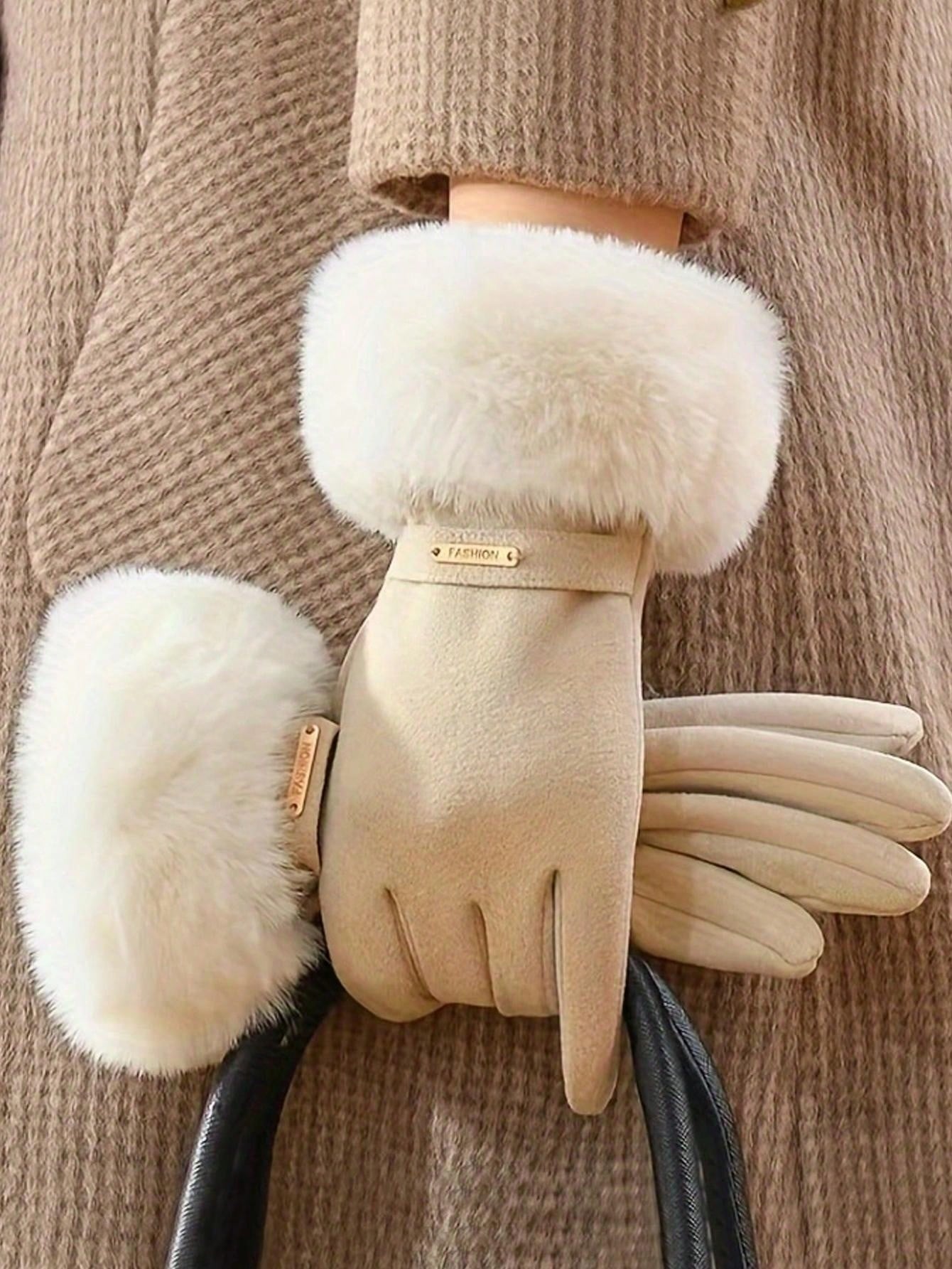 Women's Touchscreen Gloves In Beige, Waterproof With Soft Warm Fleece Lining, Winter Outdoor Gloves Halloween