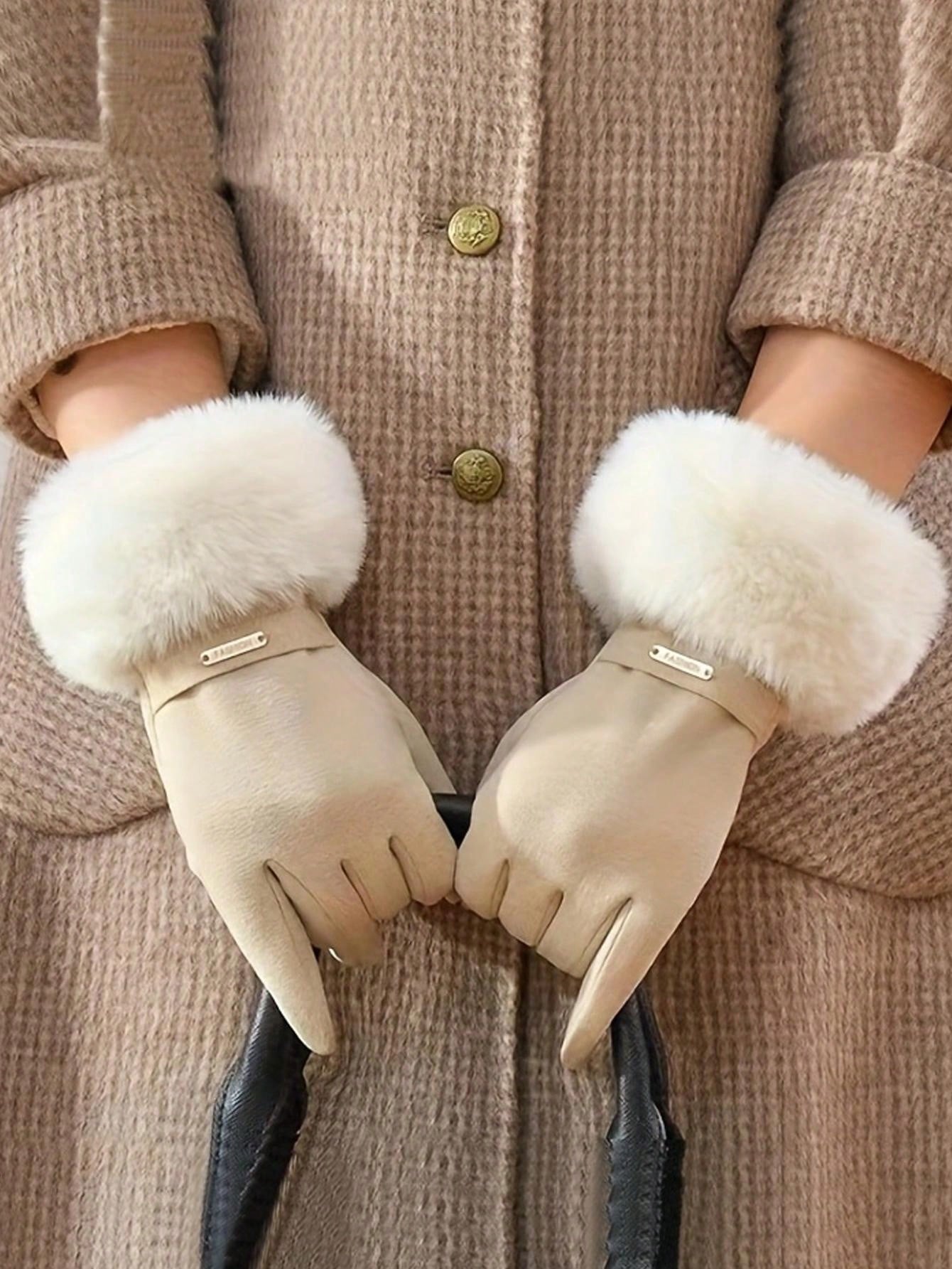 Women's Touchscreen Gloves In Beige, Waterproof With Soft Warm Fleece Lining, Winter Outdoor Gloves Halloween