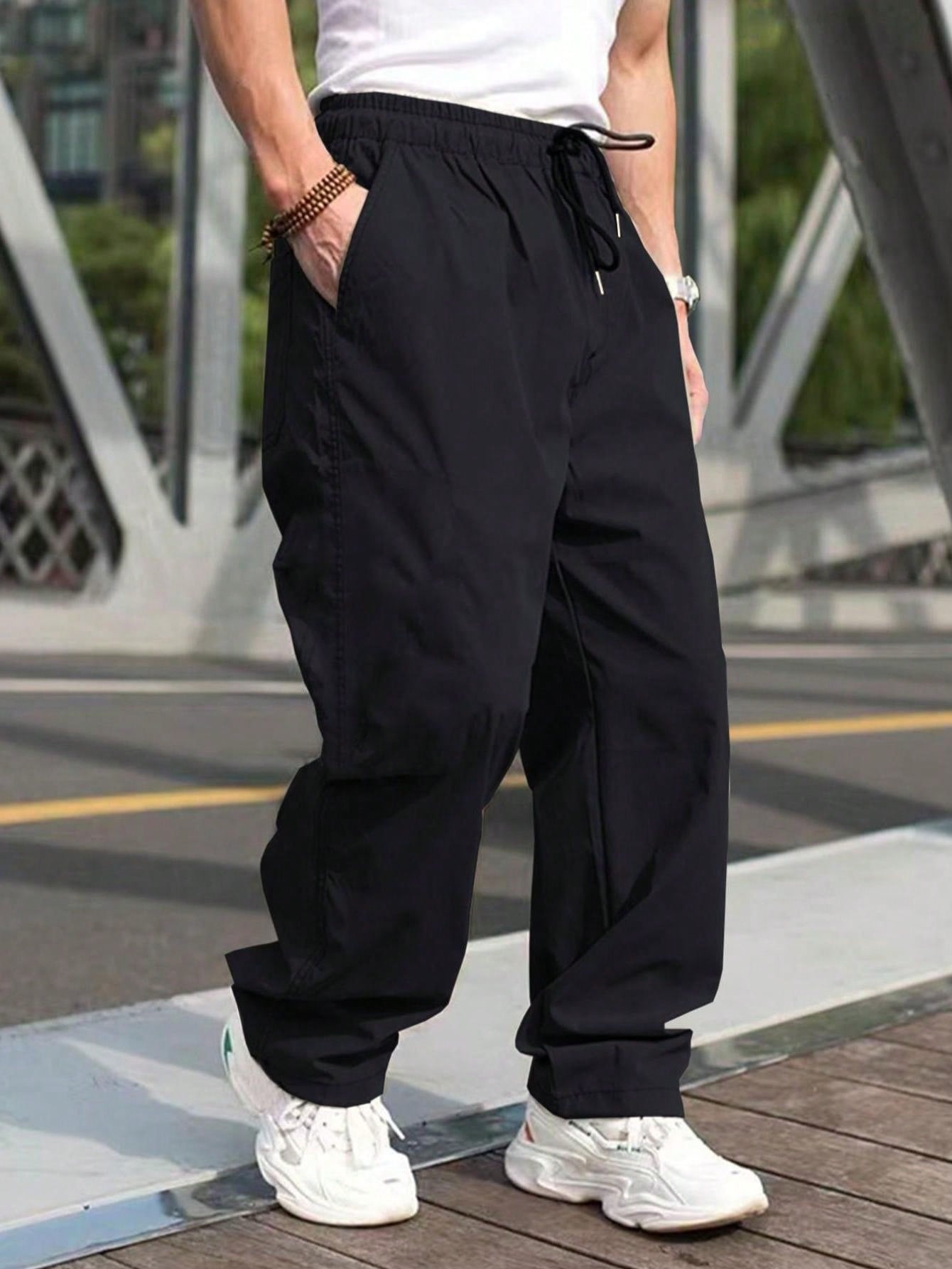 Men's Solid Color Drawstring Waist Tapered Leg Casual Pants