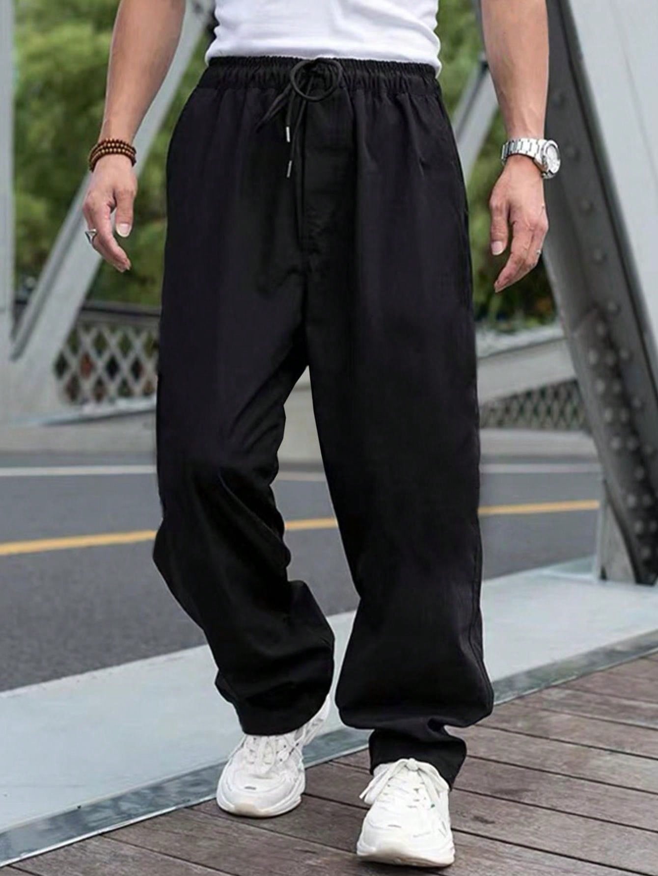 Men's Solid Color Drawstring Waist Tapered Leg Casual Pants