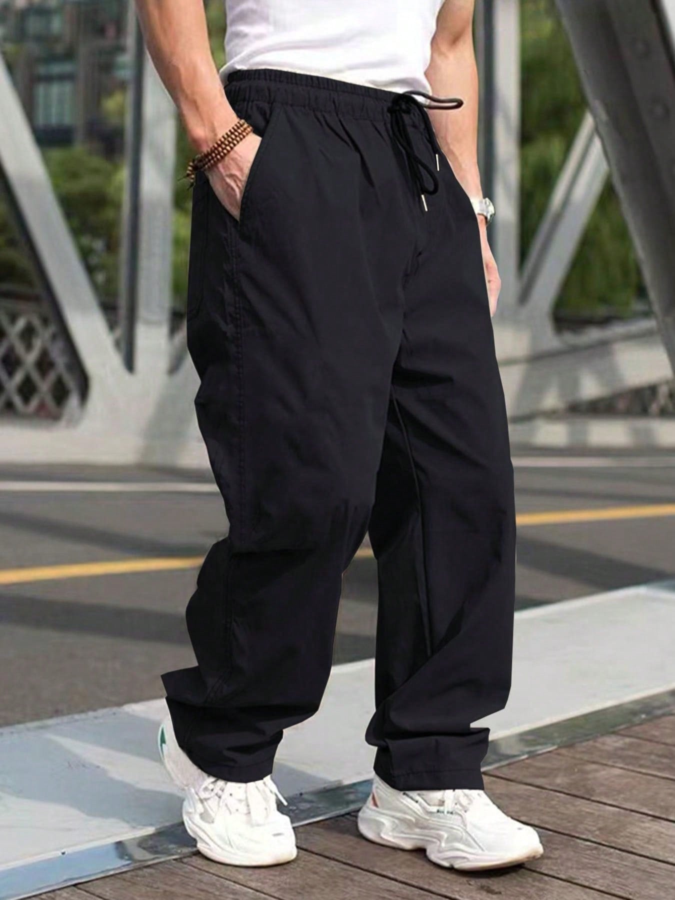 Men's Solid Color Drawstring Waist Tapered Leg Casual Pants