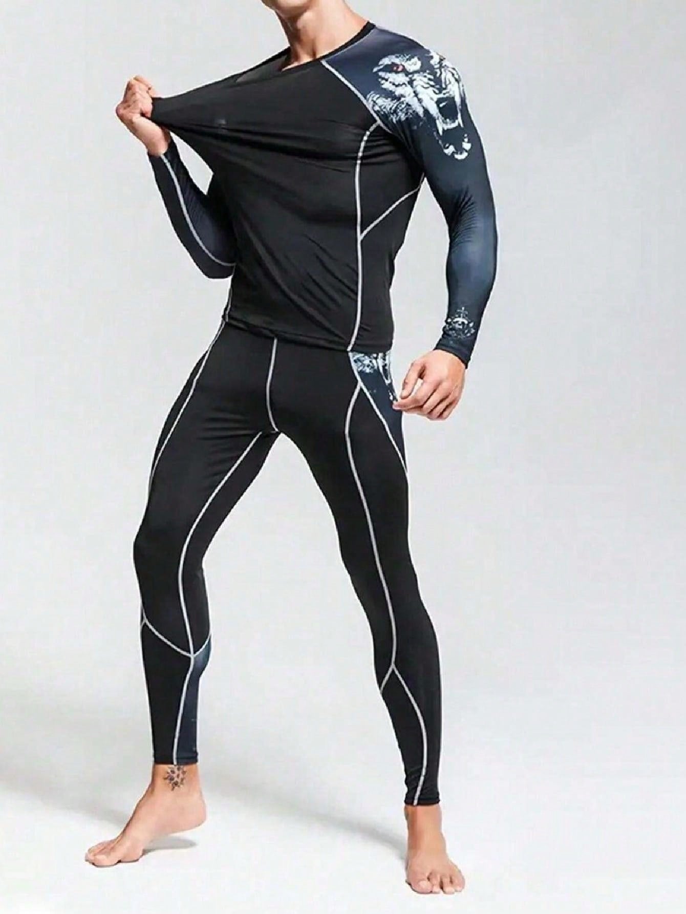 Men's Sports Fitness Suit Tights T-Shirt Quick Drying Super Elastic